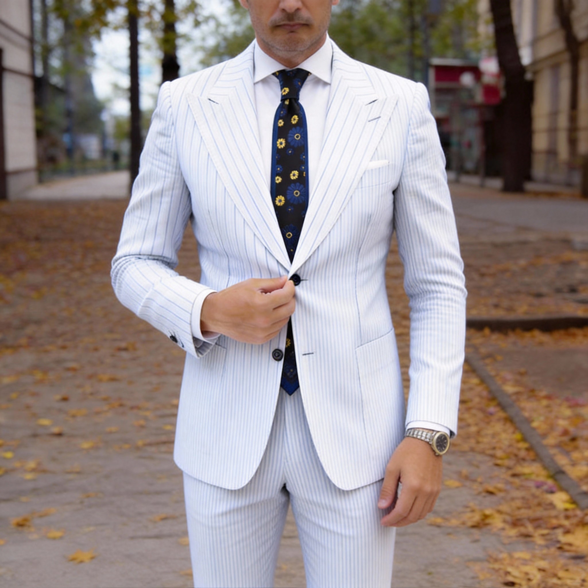 Black Blue Floral Necktie