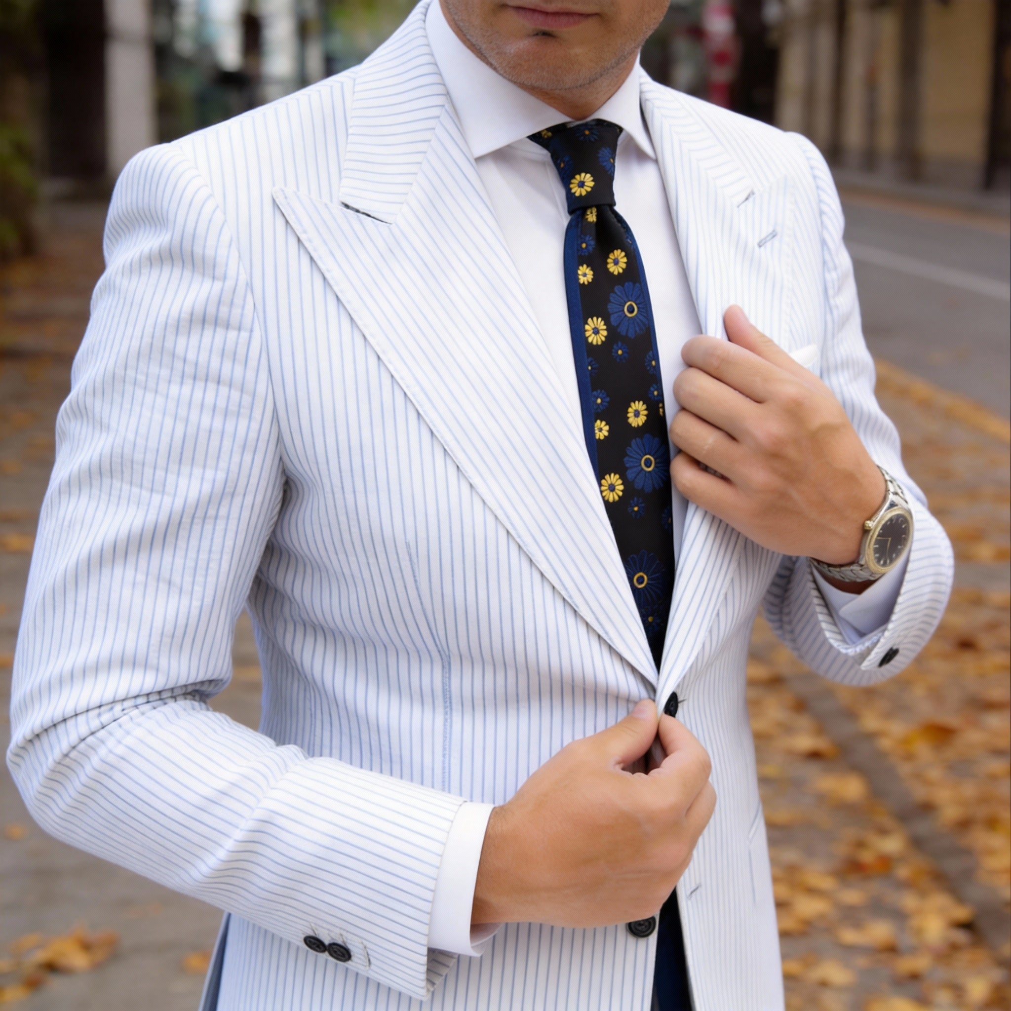 Black Blue Floral Necktie