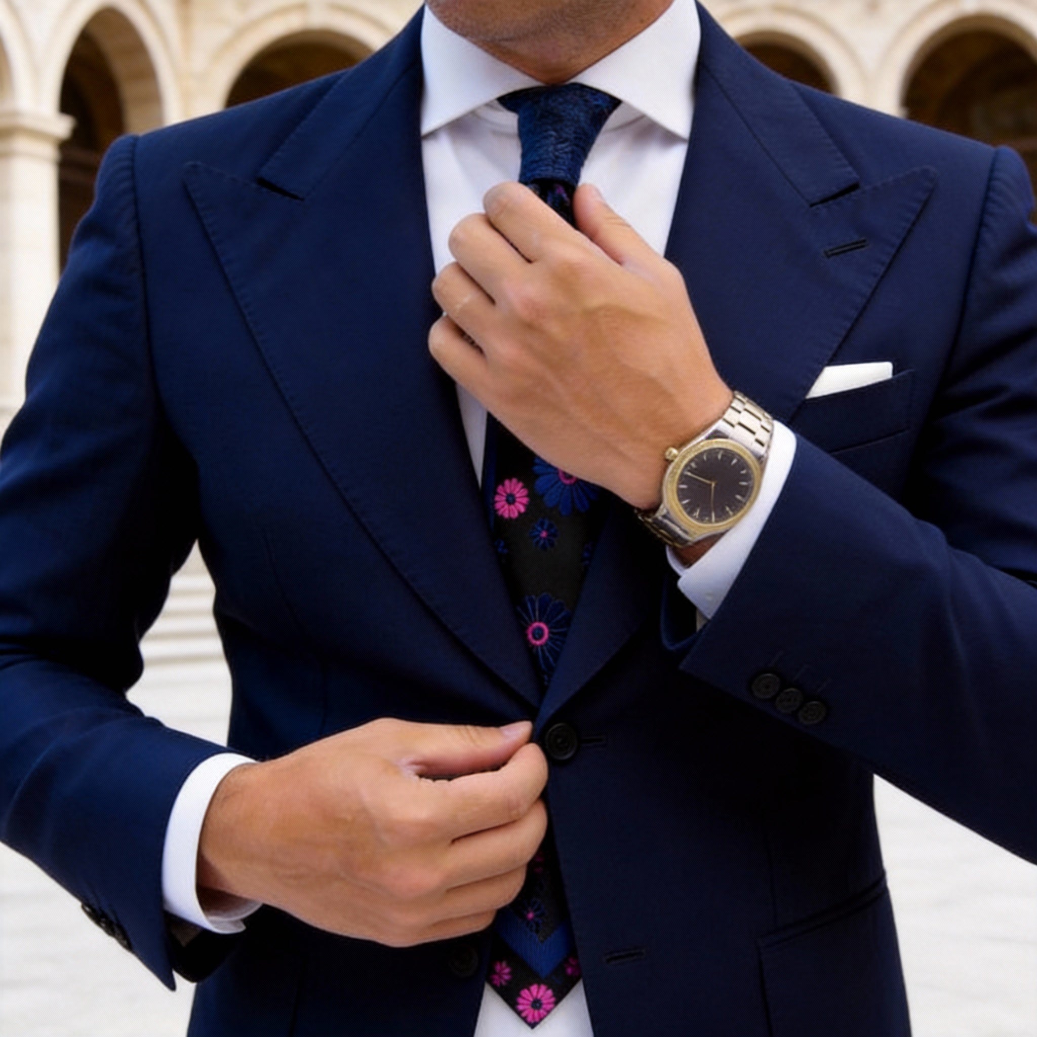 Black Blue Floral Necktie