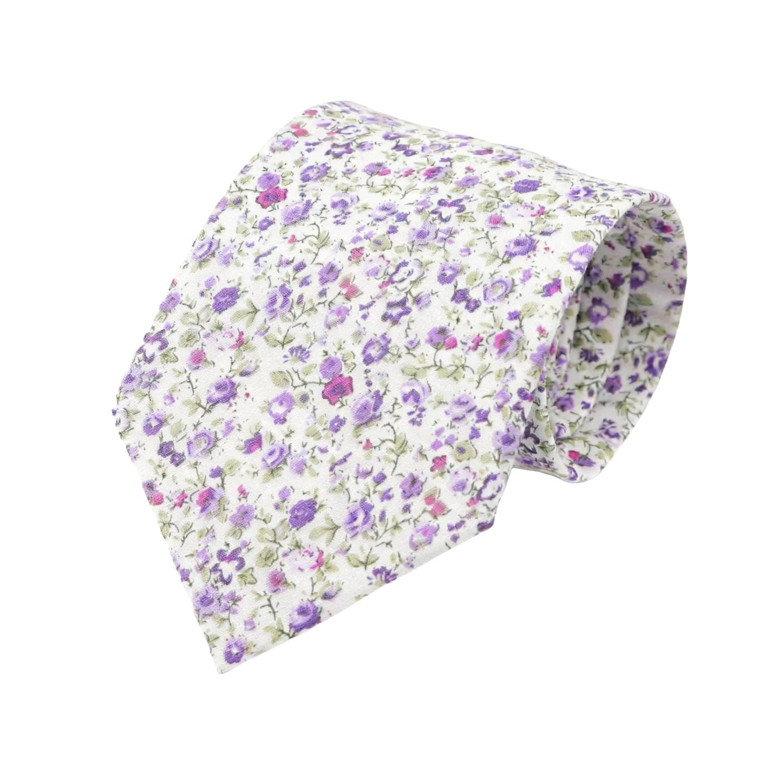 White With Purple Floral Necktie