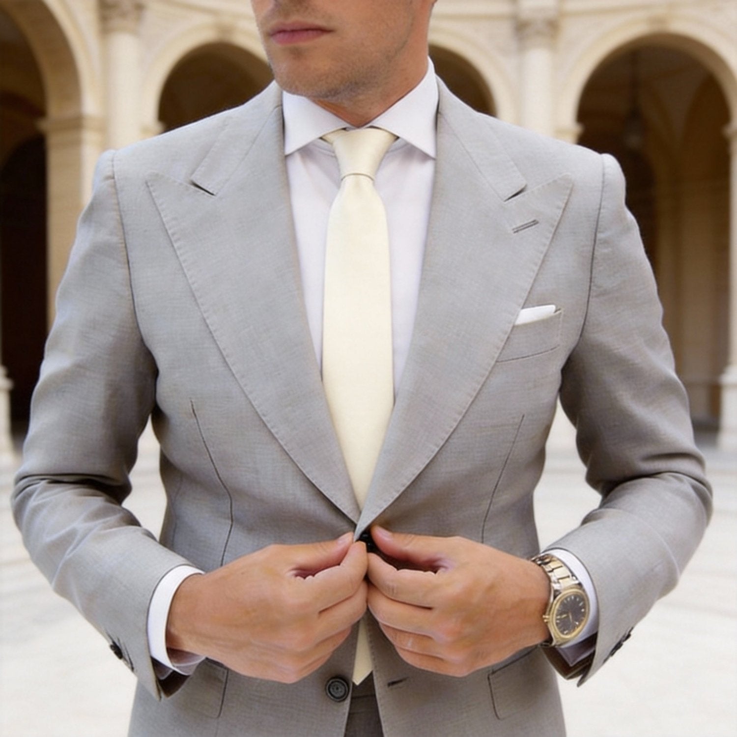 Beige Solid Necktie
