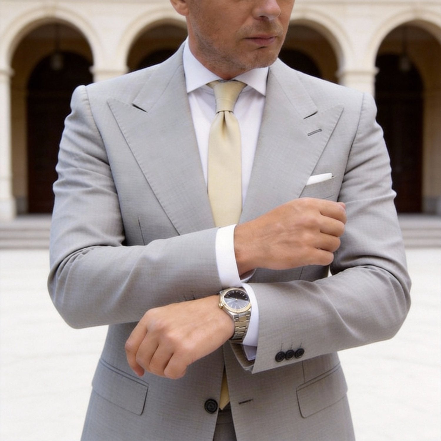 Beige Solid Necktie
