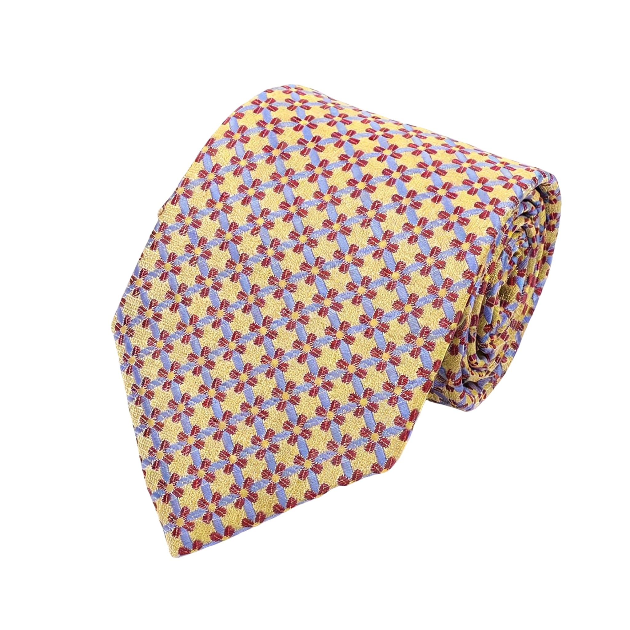Yellow Red Grid Floral Necktie