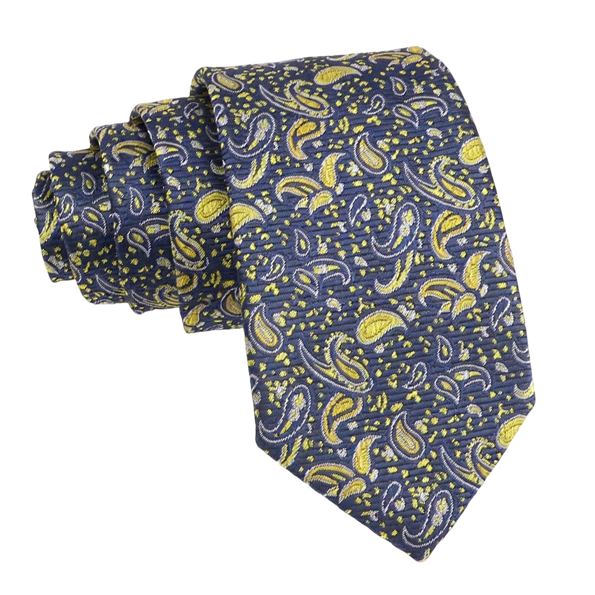 Navy Blue Yellow Paisley Necktie