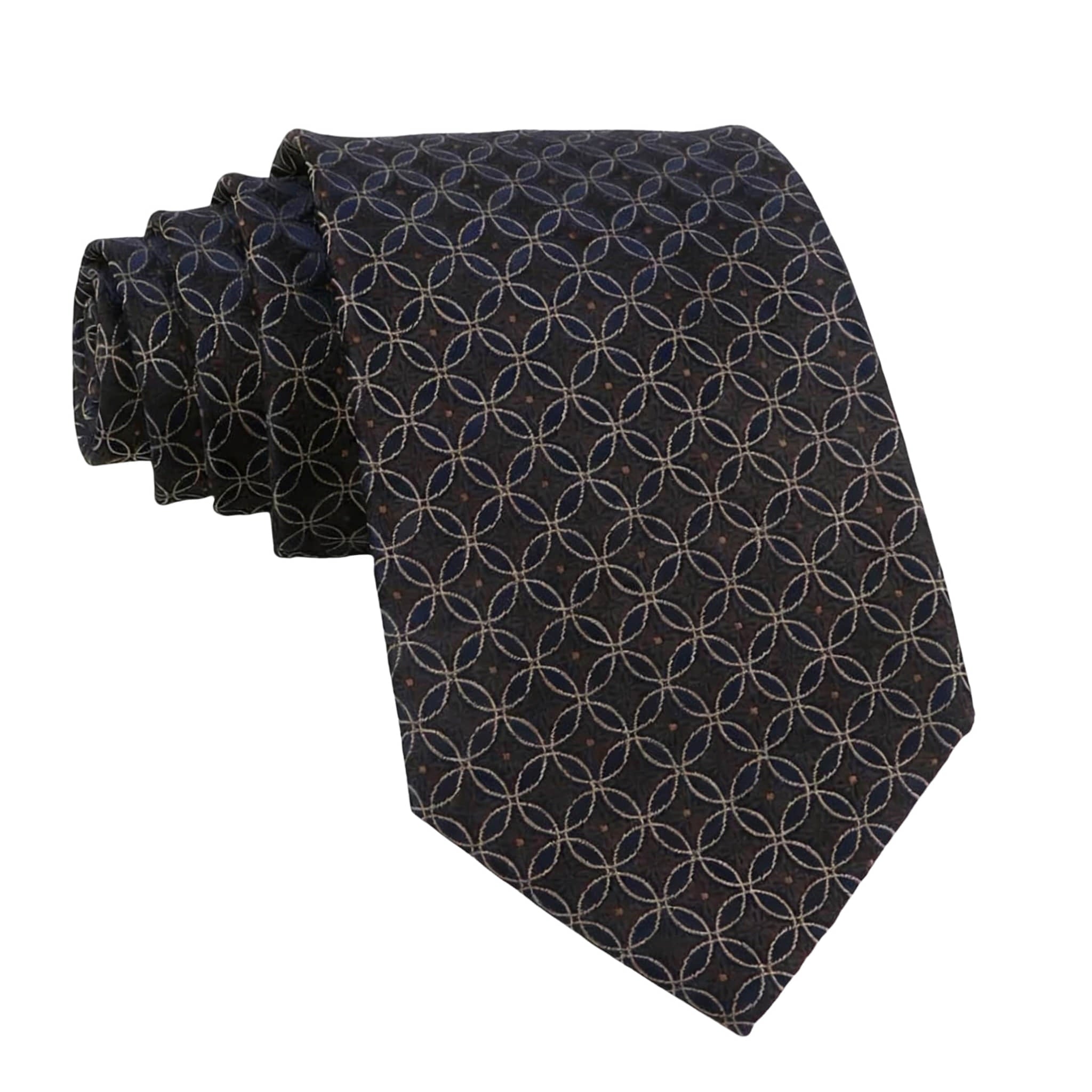 Navy Blue Beige Geometric Necktie
