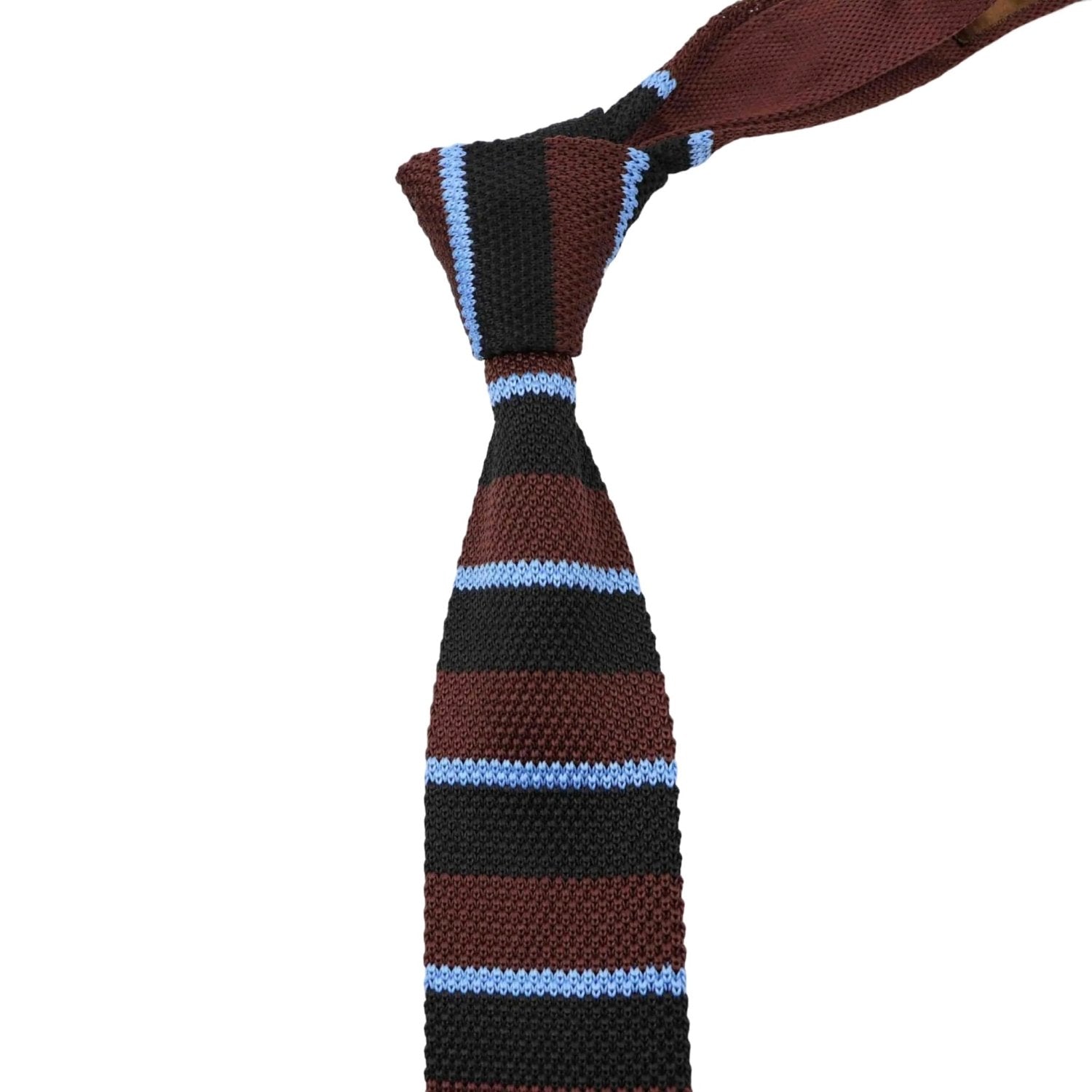 Brown Black With Light Blue Stripes Necktie