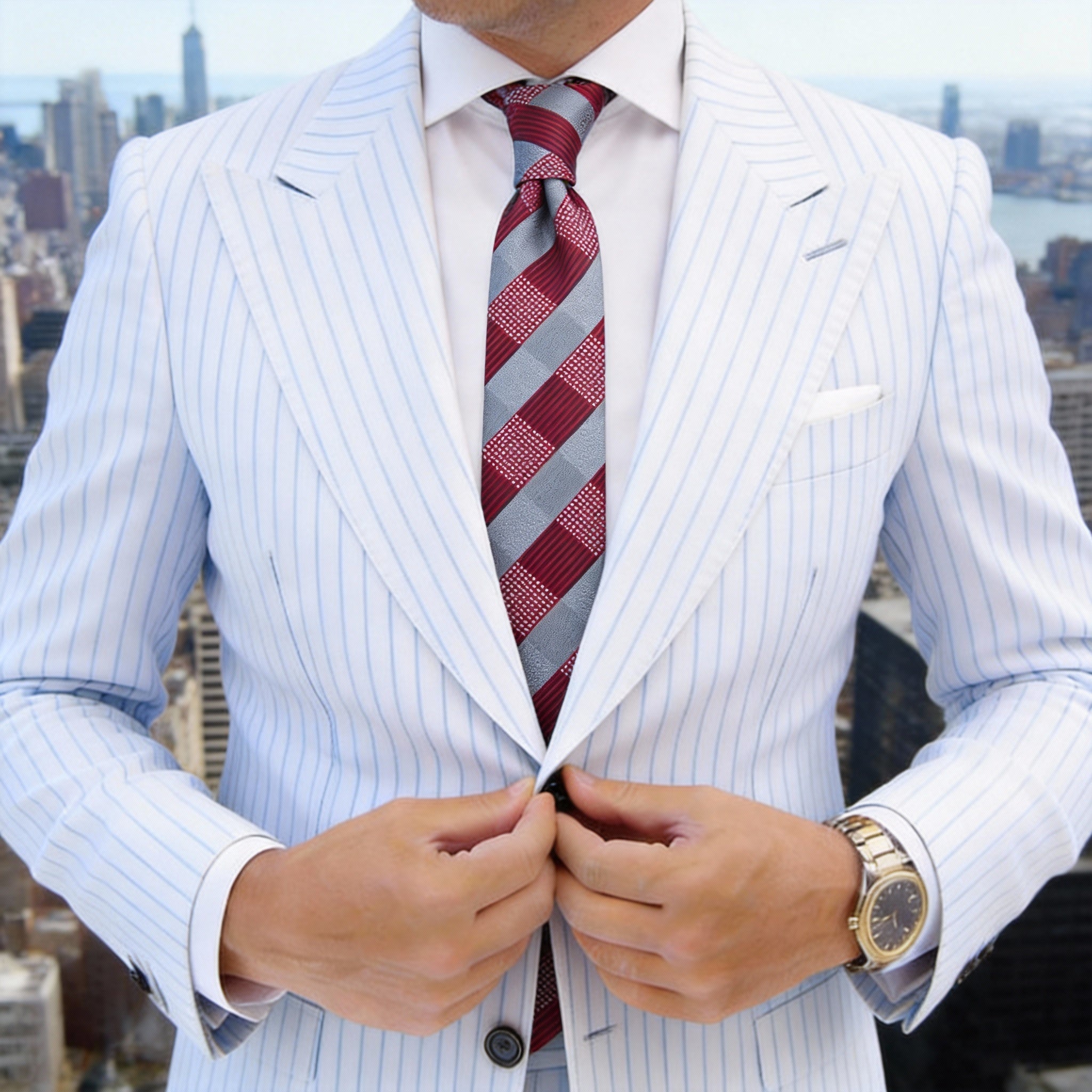 Red With Gray Striped Necktie