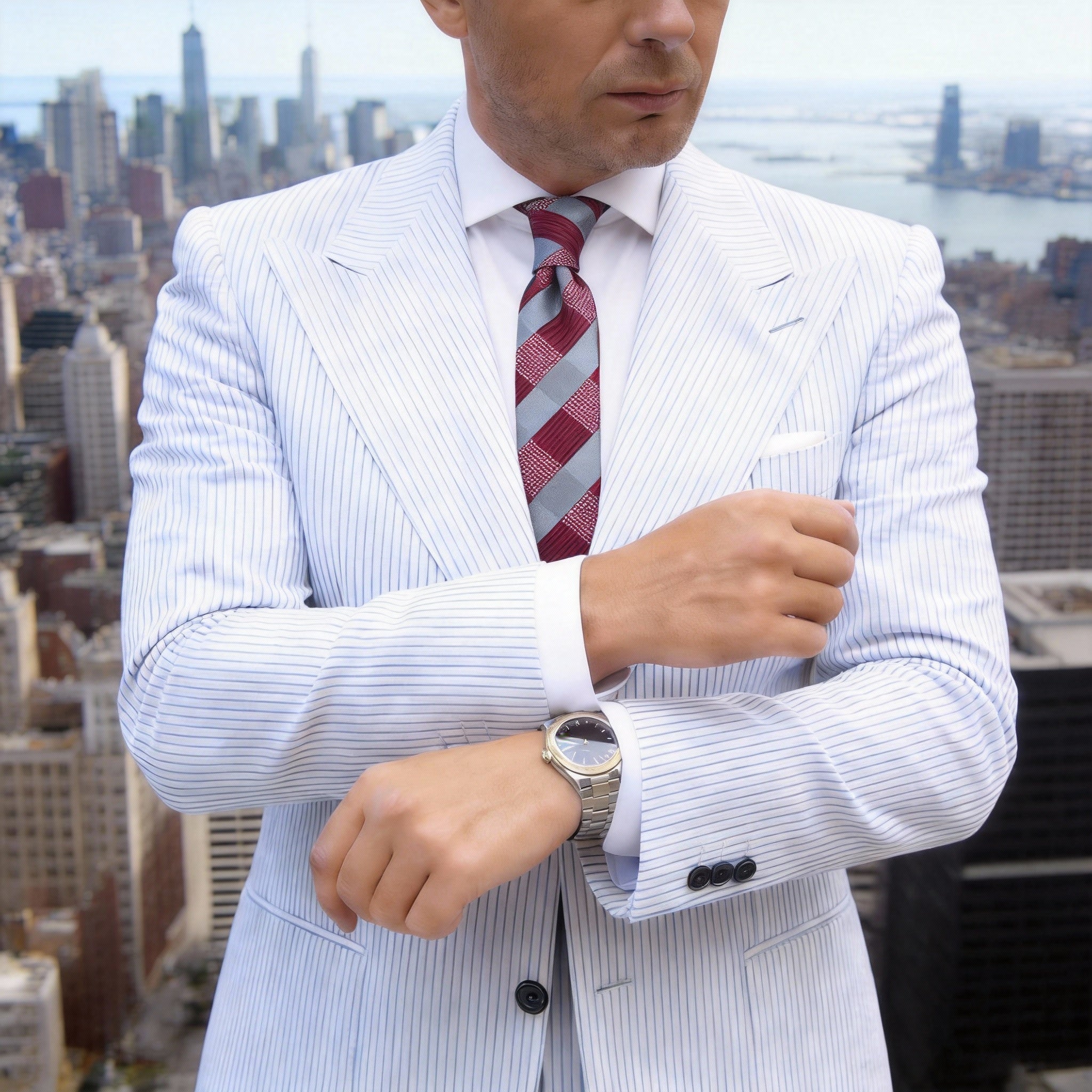 Red With Gray Striped Necktie