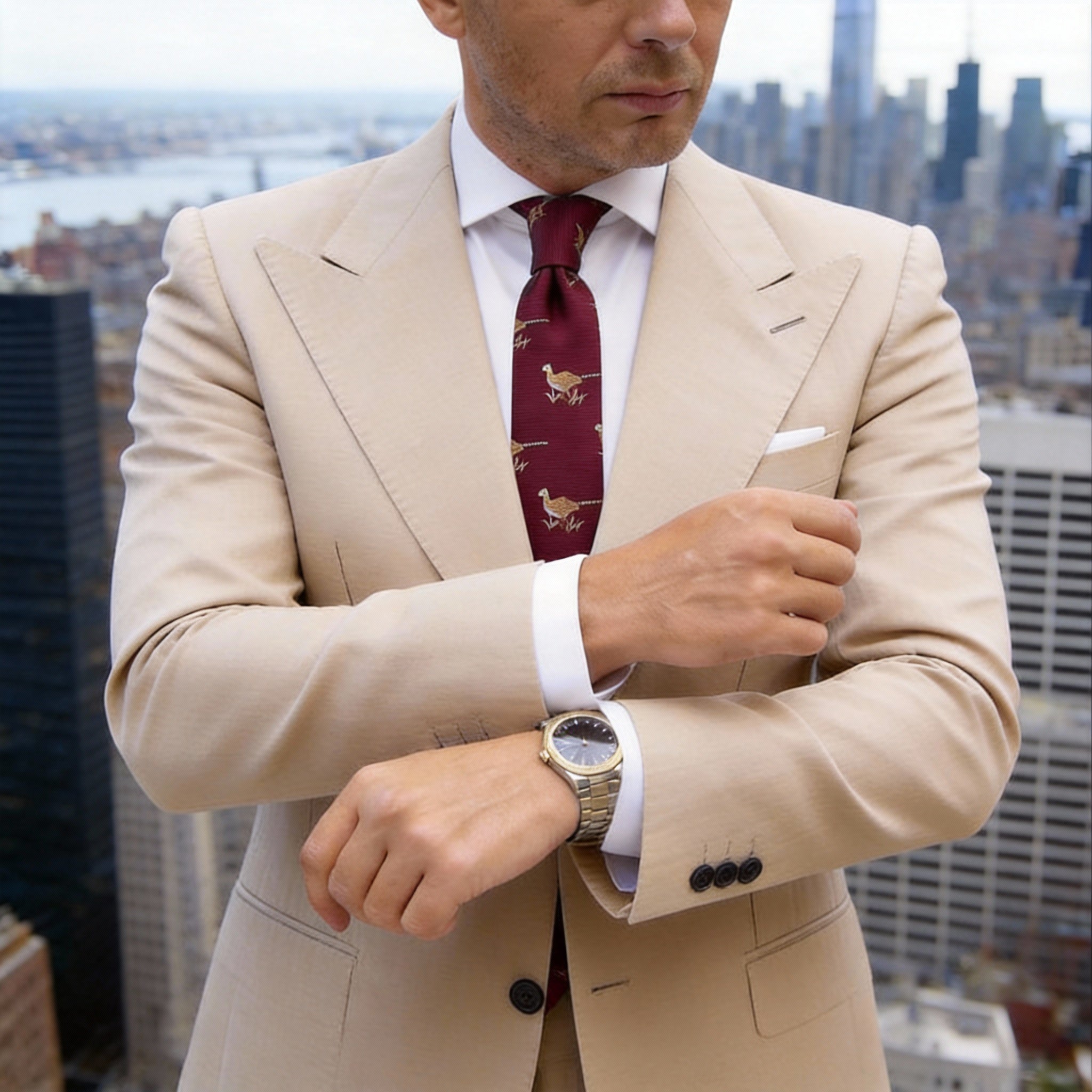 Red With Gold Pattern Bowtie