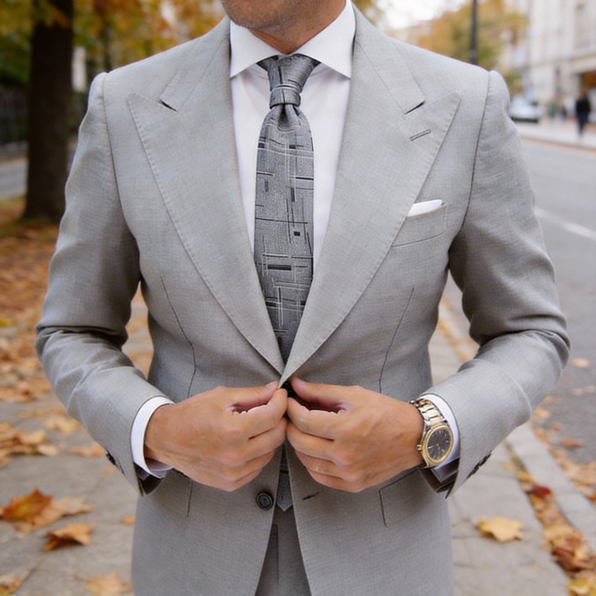 Gray With White Stripes Pocket Square
