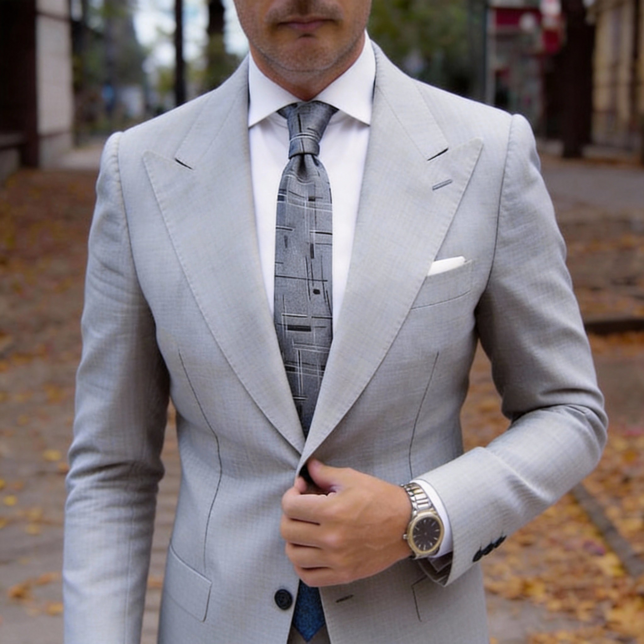 Gray With White Stripes Pocket Square