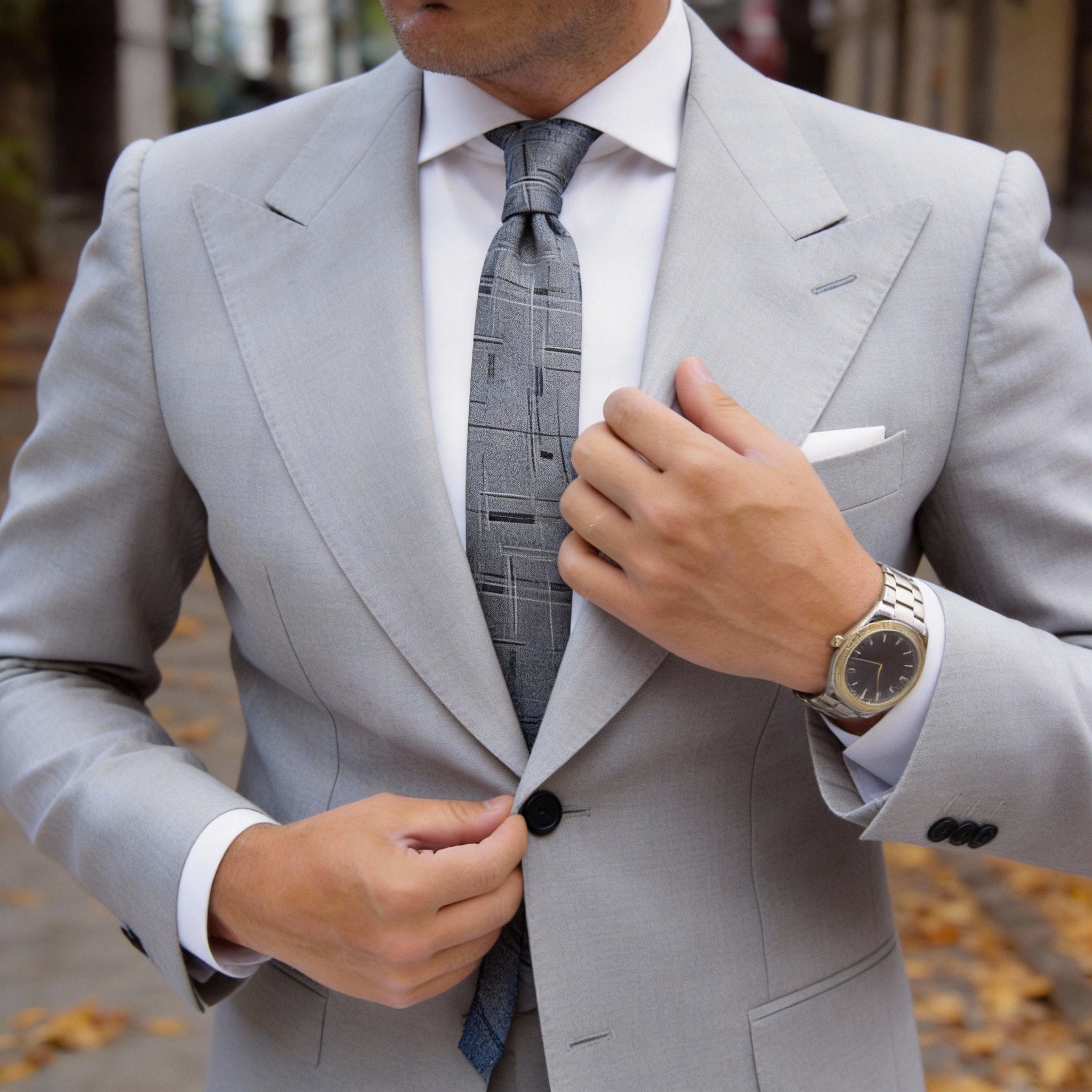 Gray With White Stripes Pocket Square