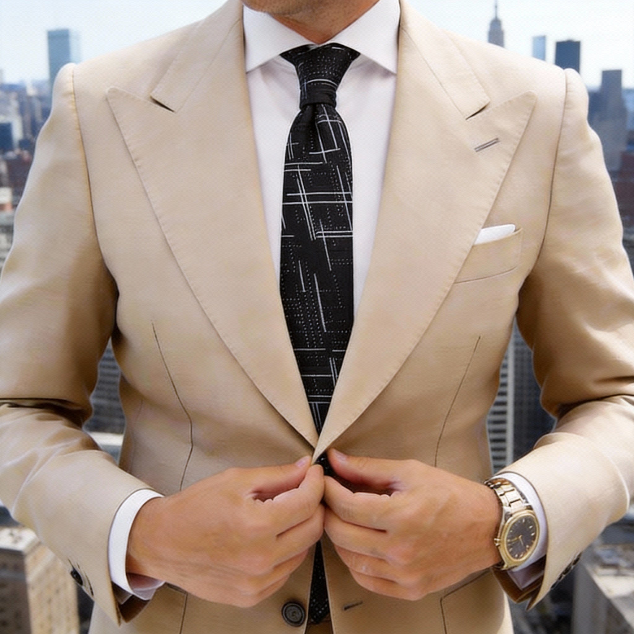 Black Necktie With White Grid Pattern