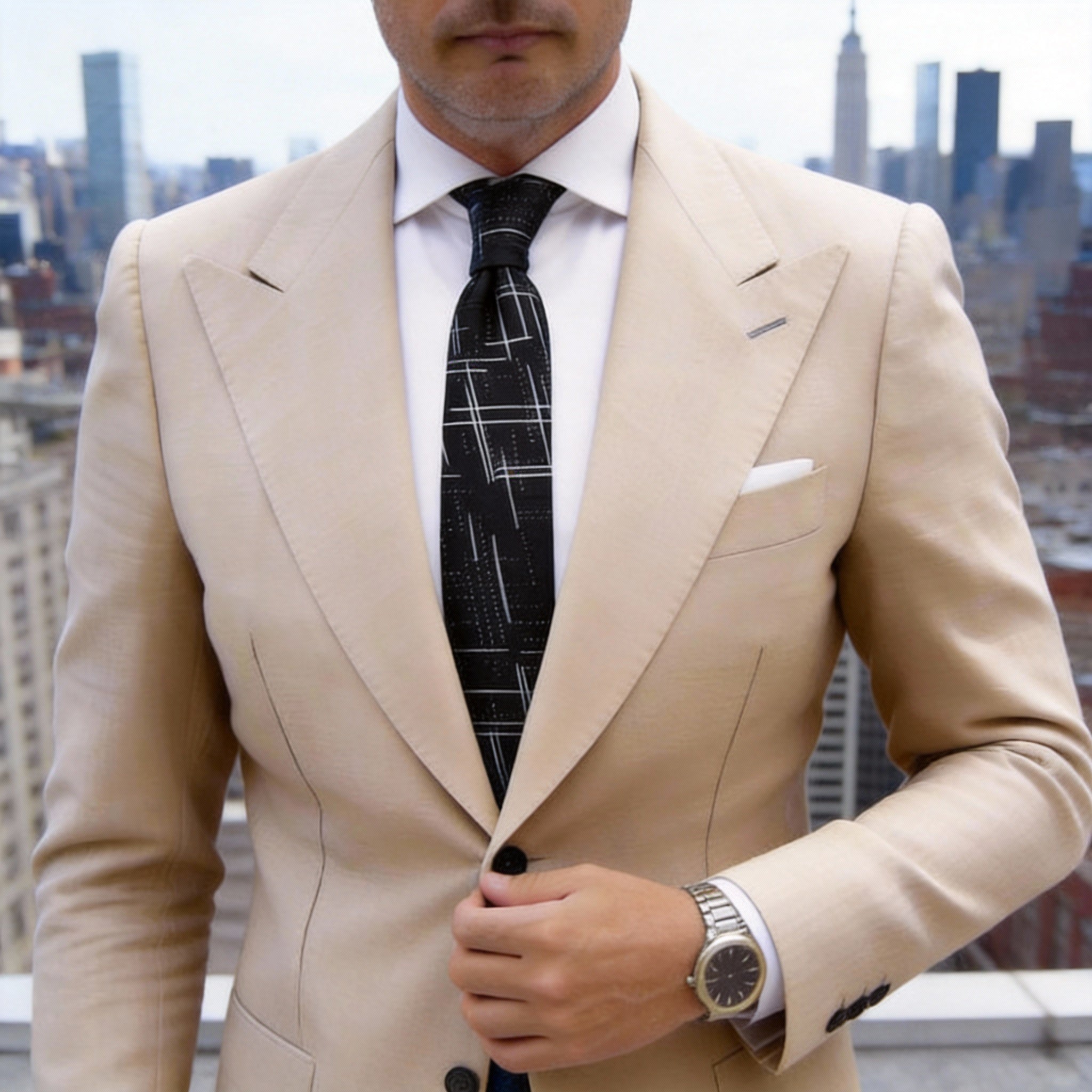 Black Necktie With White Grid Pattern