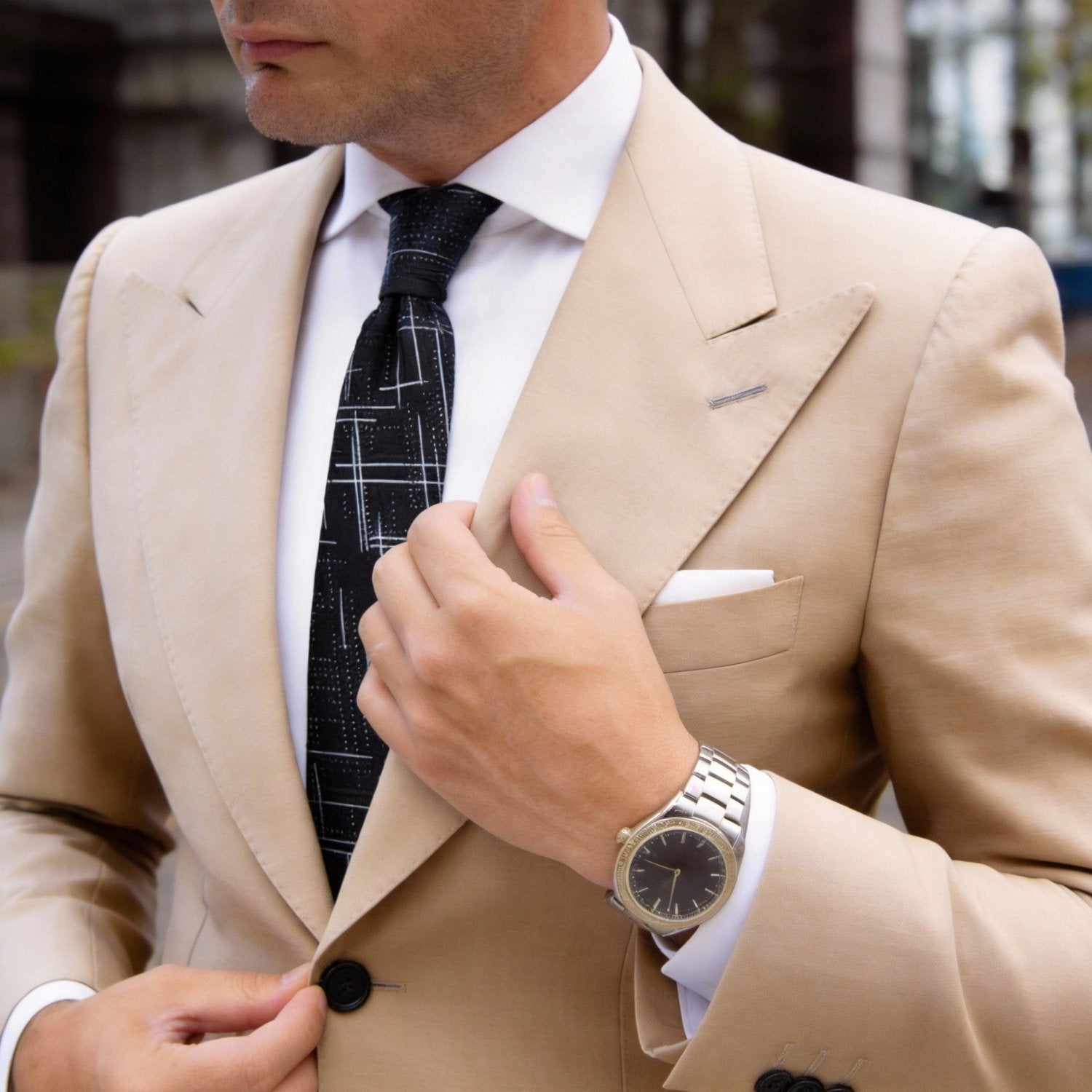 Black Necktie With White Grid Pattern
