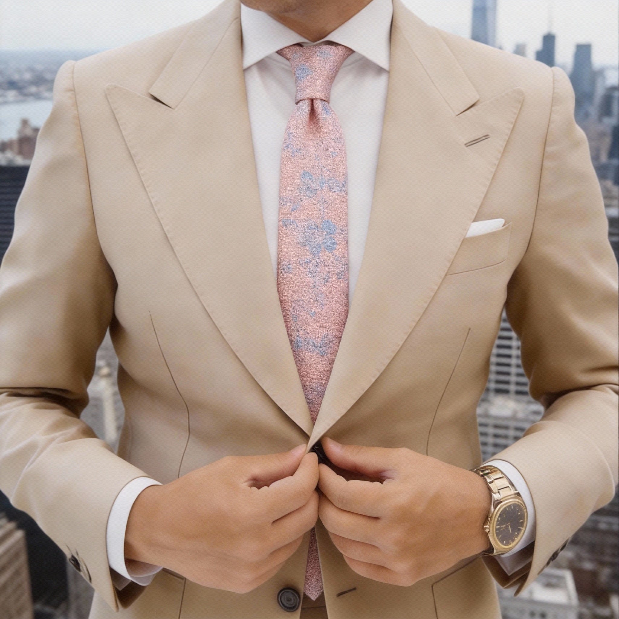 Pink With Blue Floral Necktie