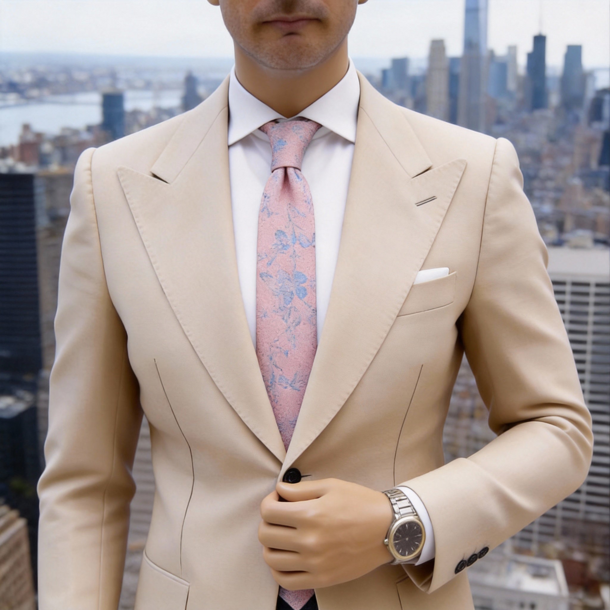 Pink With Blue Floral Necktie