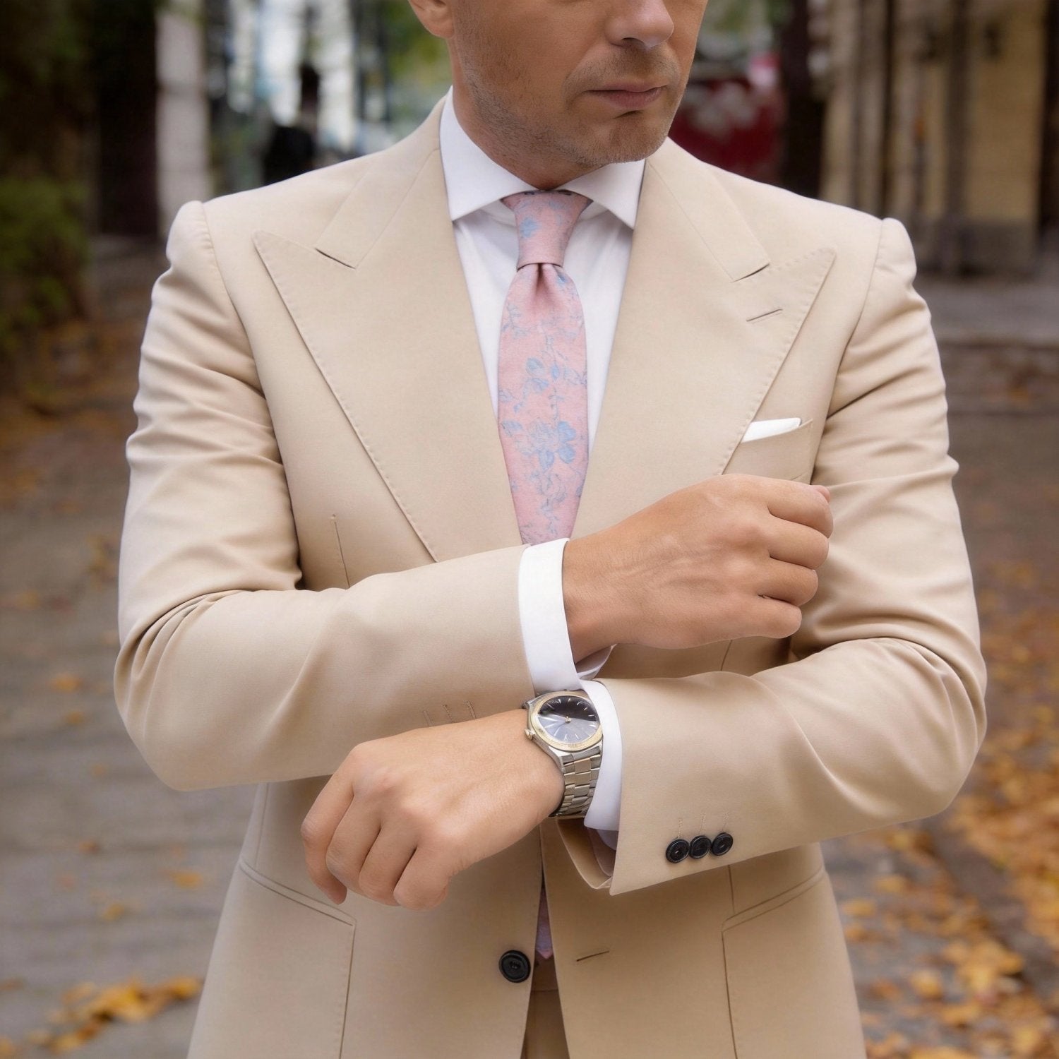 Pink With Blue Floral Necktie