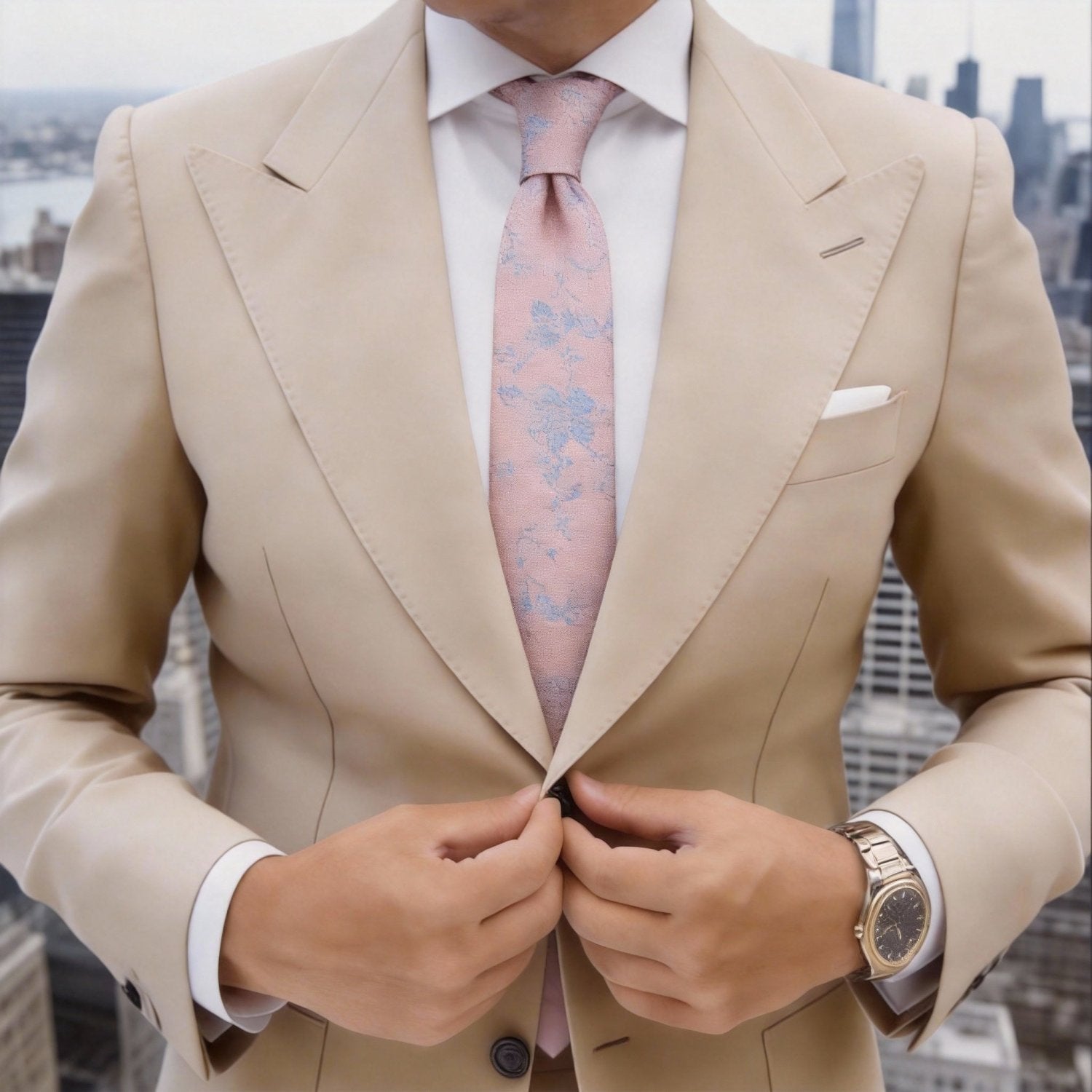 Pink With Blue Floral Necktie
