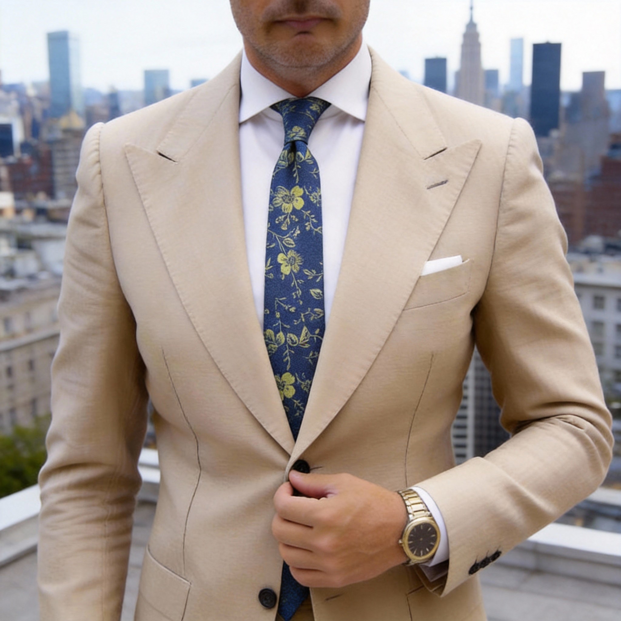 Blue With Green Floral Necktie