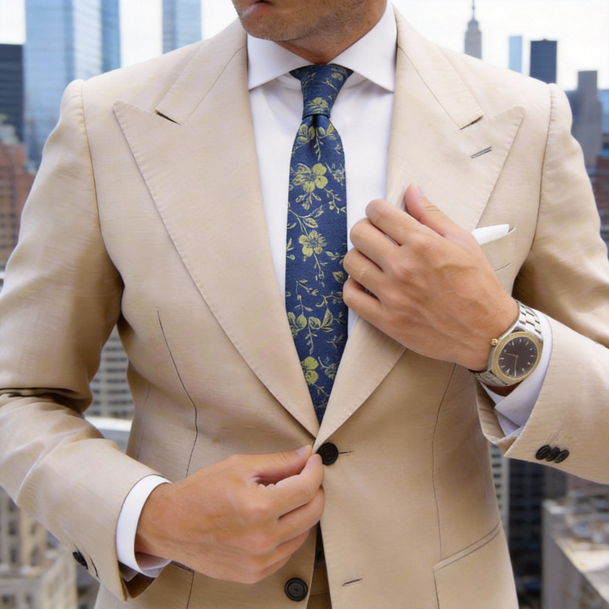 Blue With Green Floral Necktie