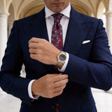 Red Necktie With Blue Patterns