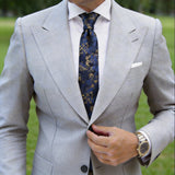 Navy Blue Necktie With Gold Pattern