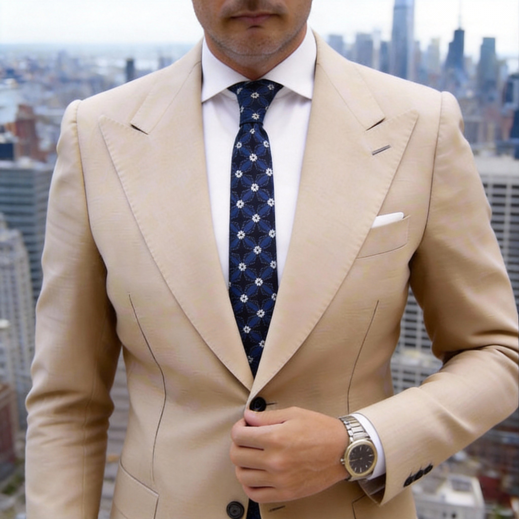 Black With White and Blue Floral Necktie