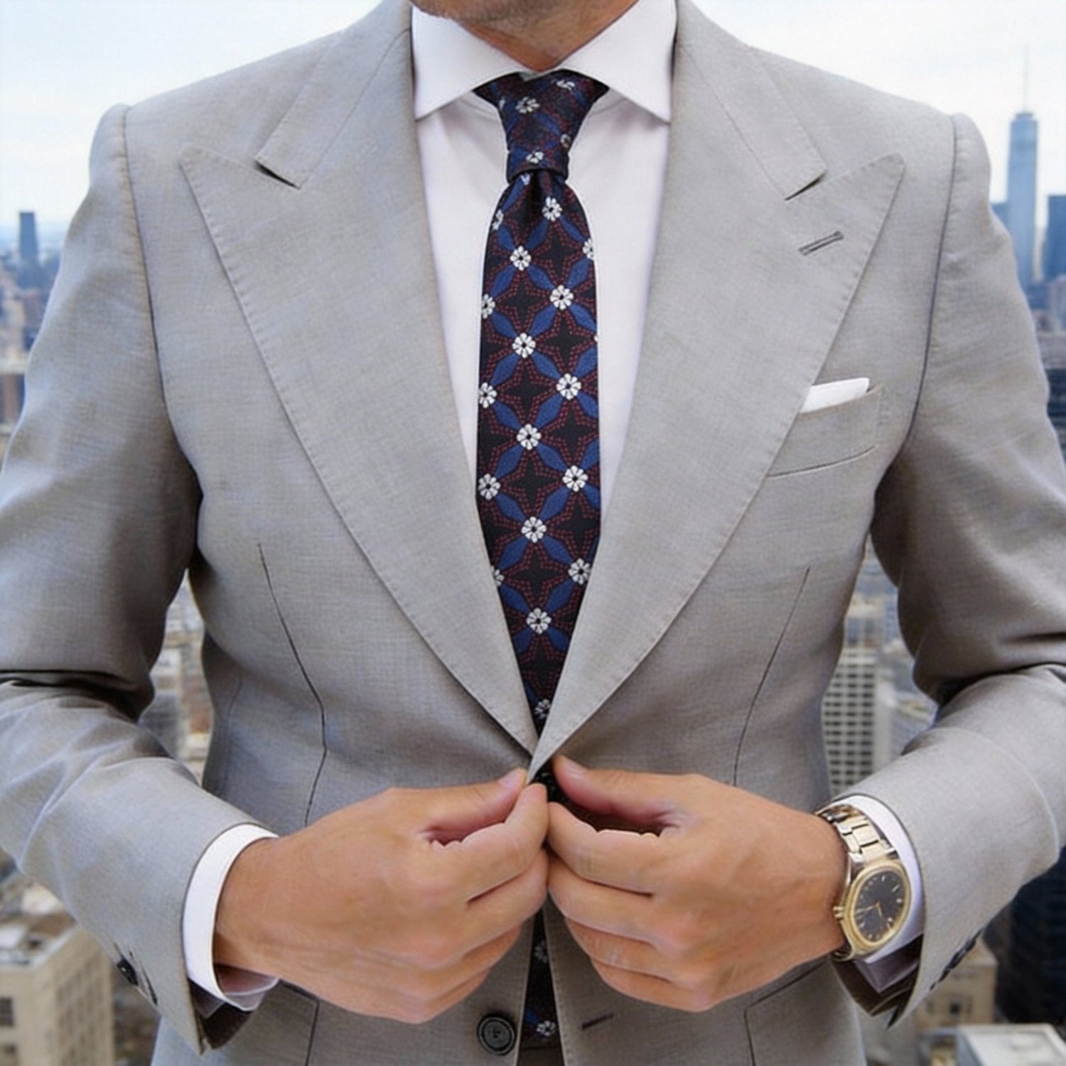 Dark Blue with White Floral Necktie