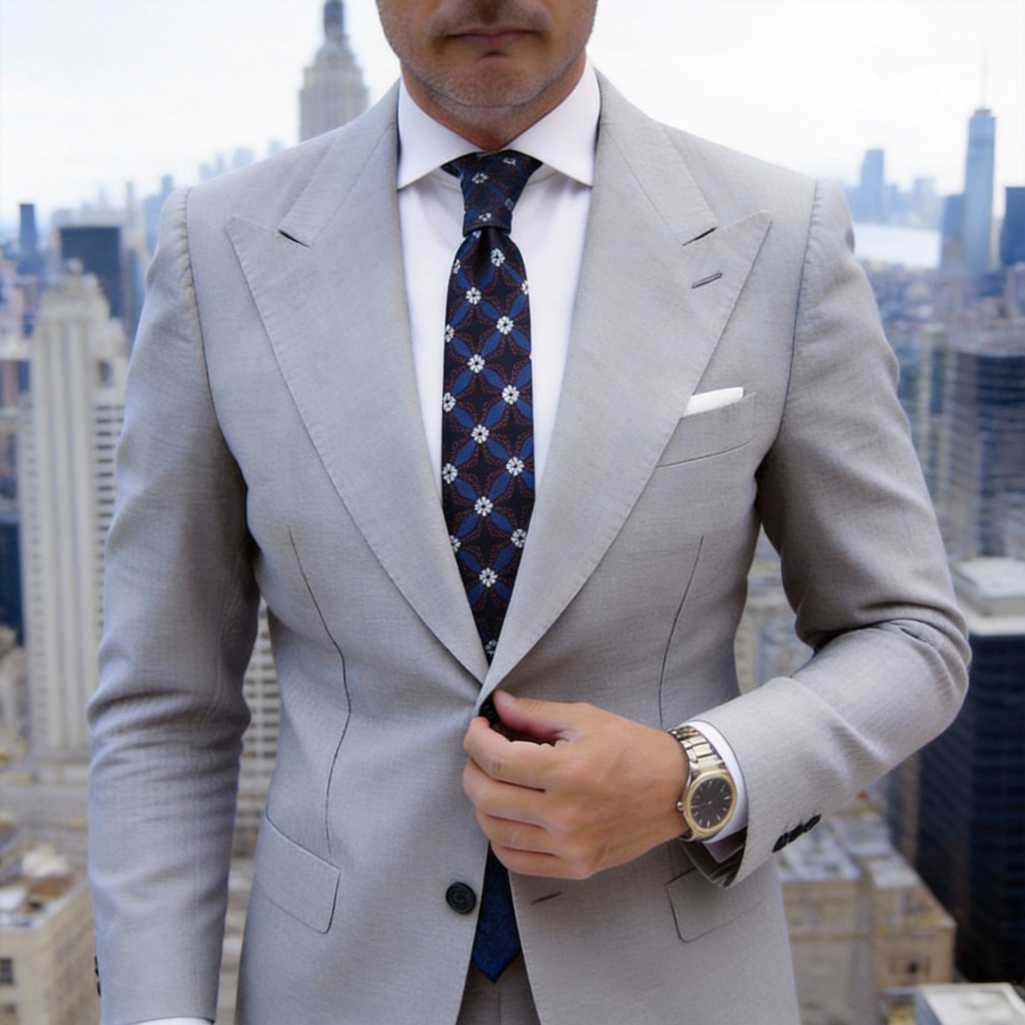 Dark Blue with White Floral Necktie