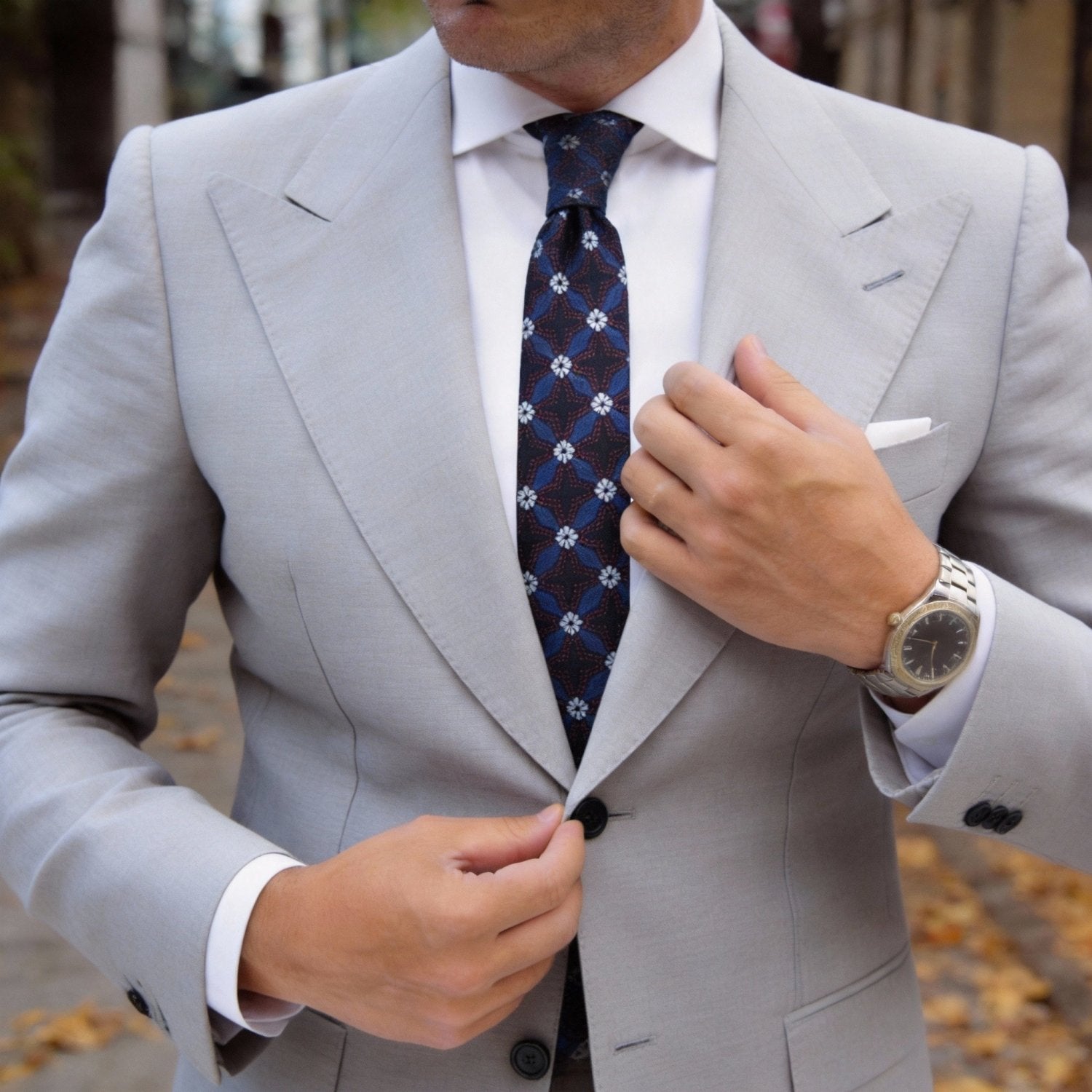 Dark Blue with White Floral Necktie