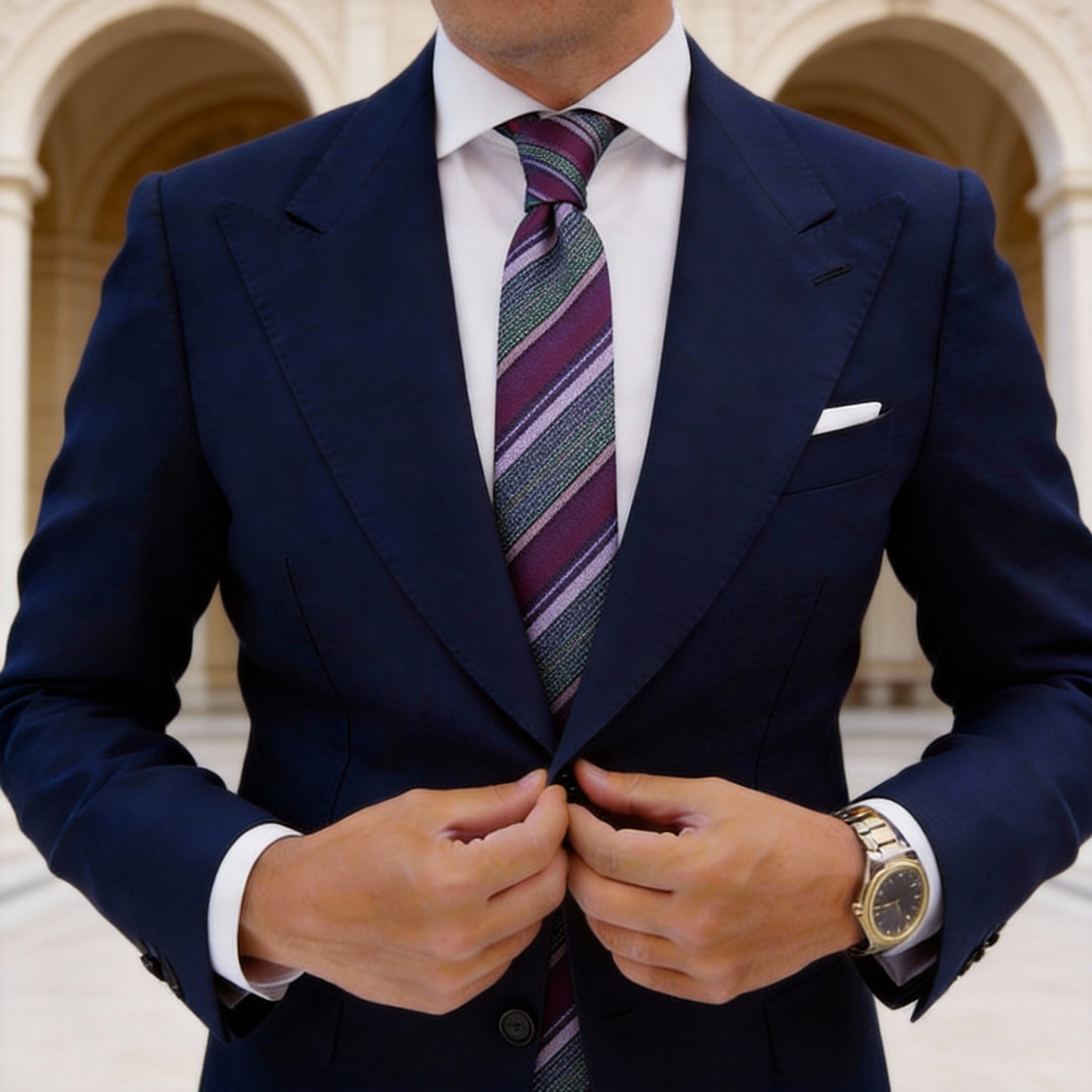 Purple With Green Striped Necktie