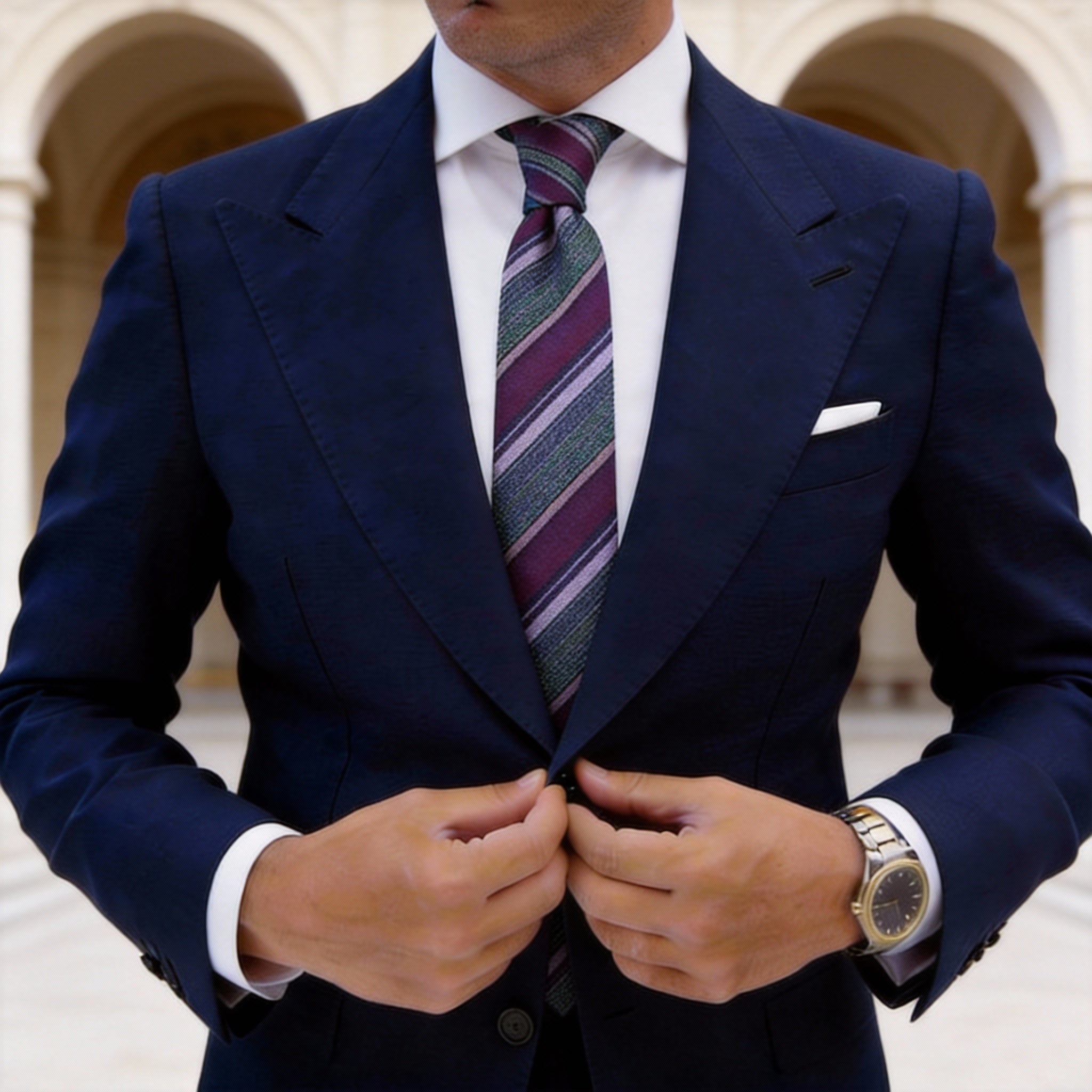 Purple With Green Striped Necktie