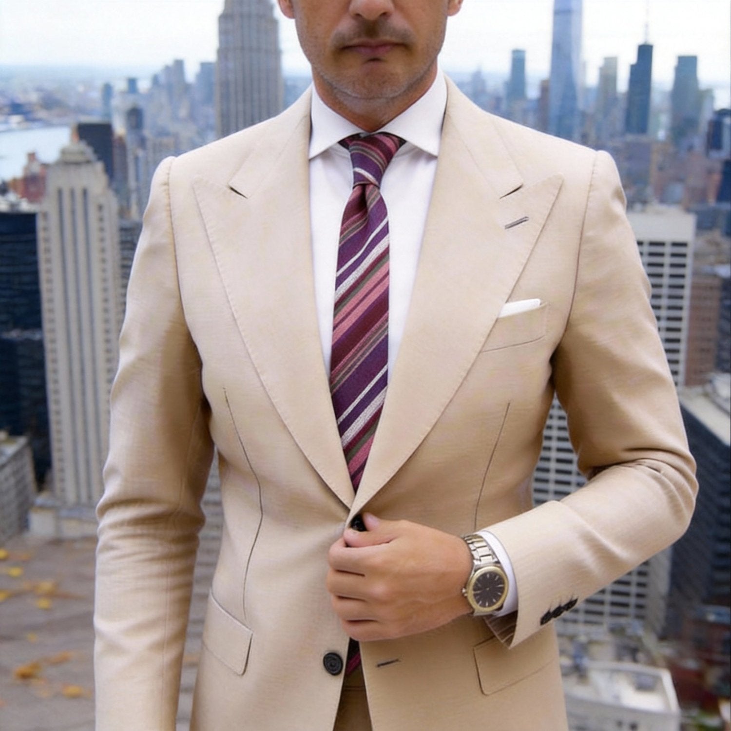 Red With Purple Striped Necktie