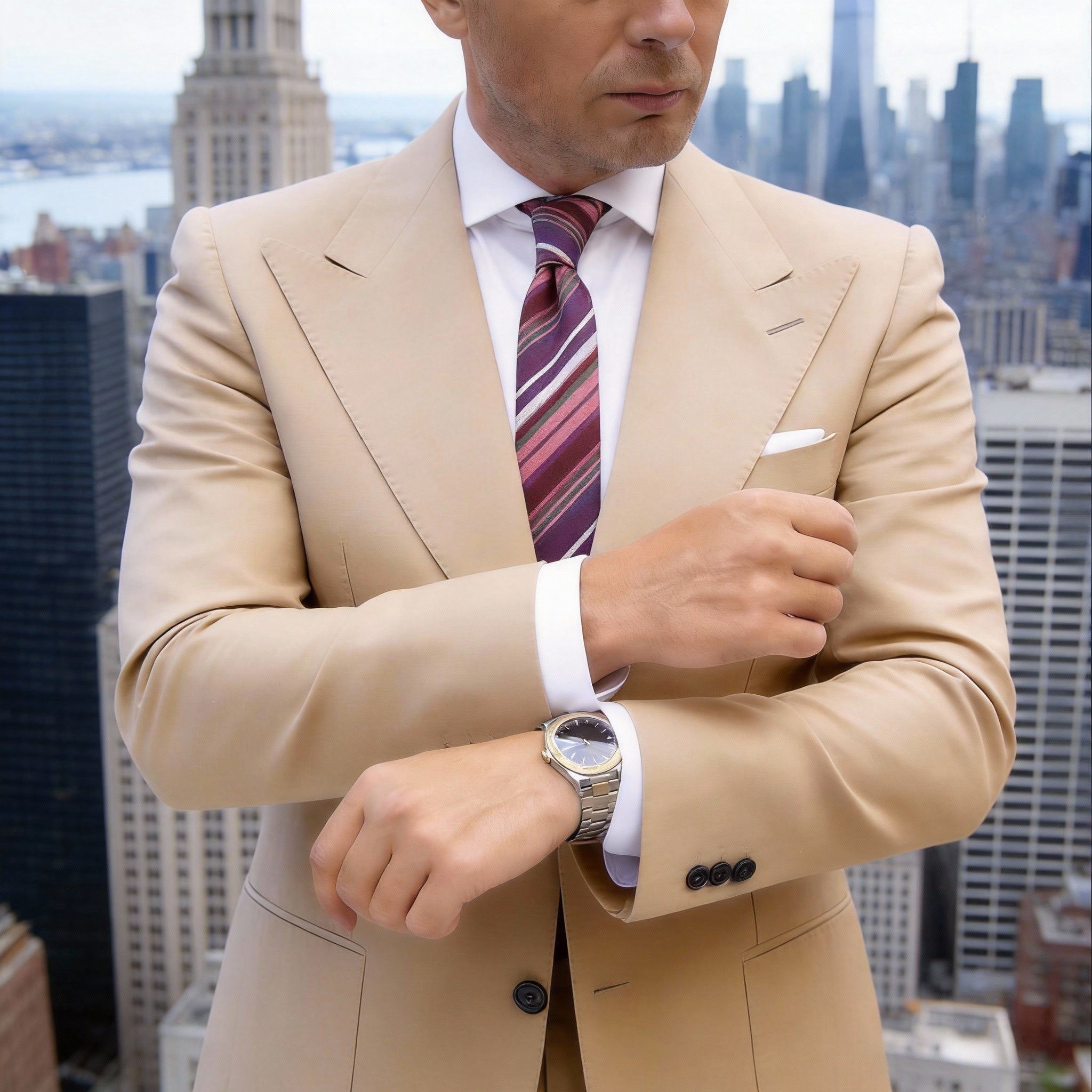 Red With Purple Striped Necktie