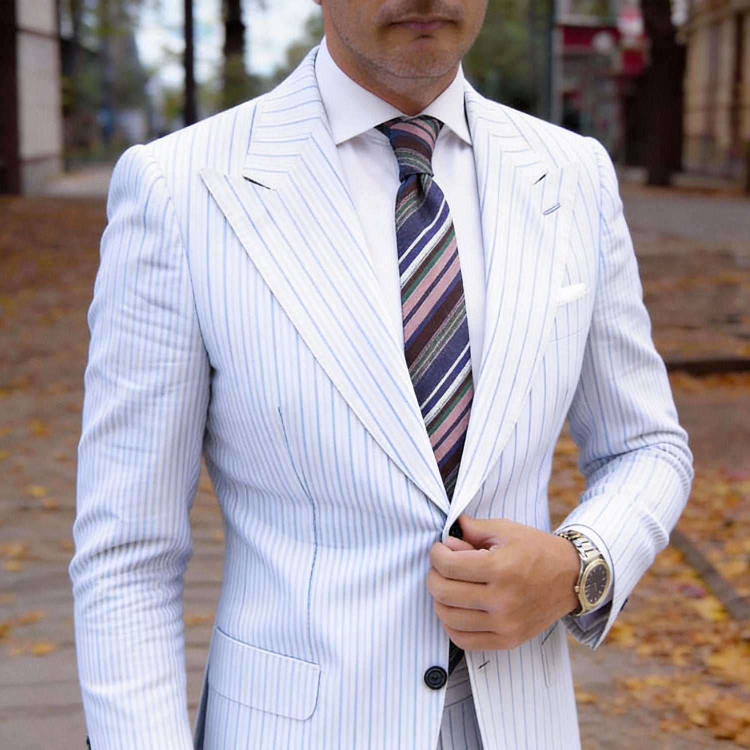 Pink With Multicolor Striped Necktie
