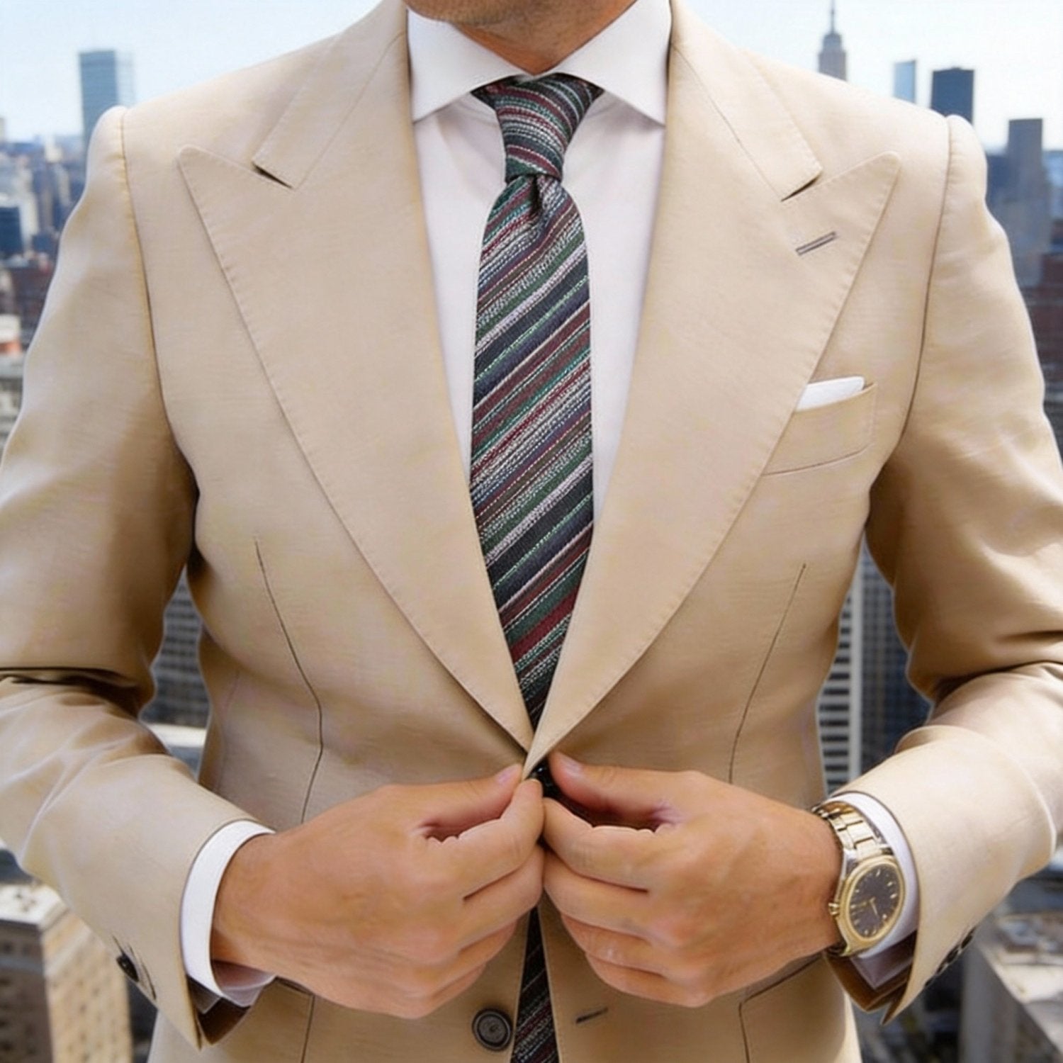 Green with Red Striped Necktie