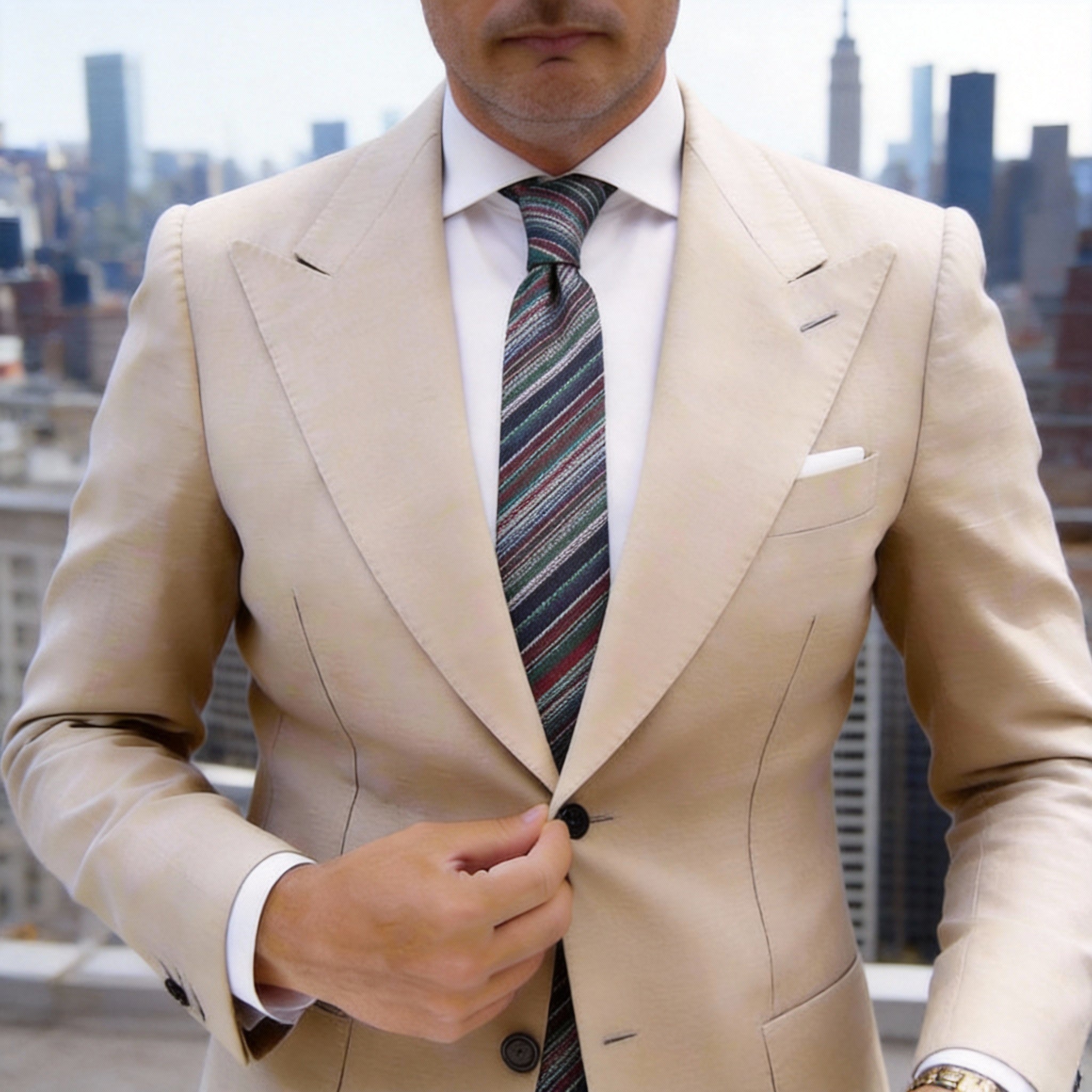 Green with Red Striped Necktie