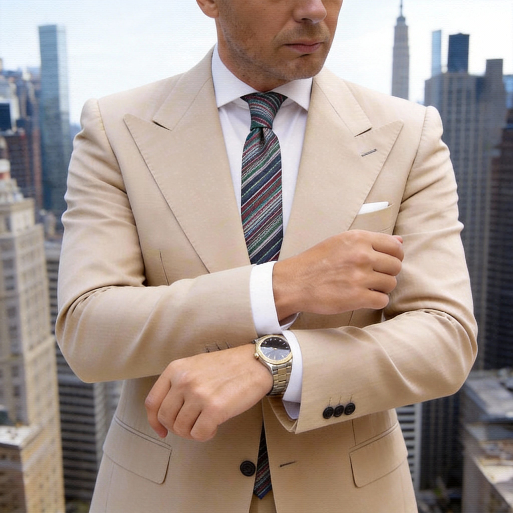 Green with Red Striped Necktie