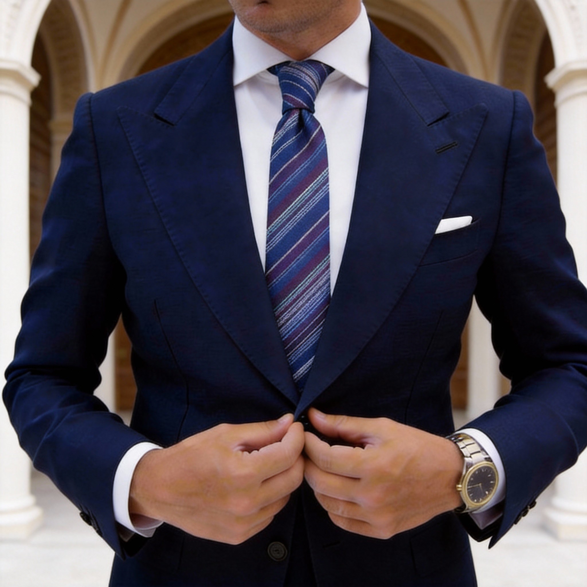 Blue With Purple Striped Necktie