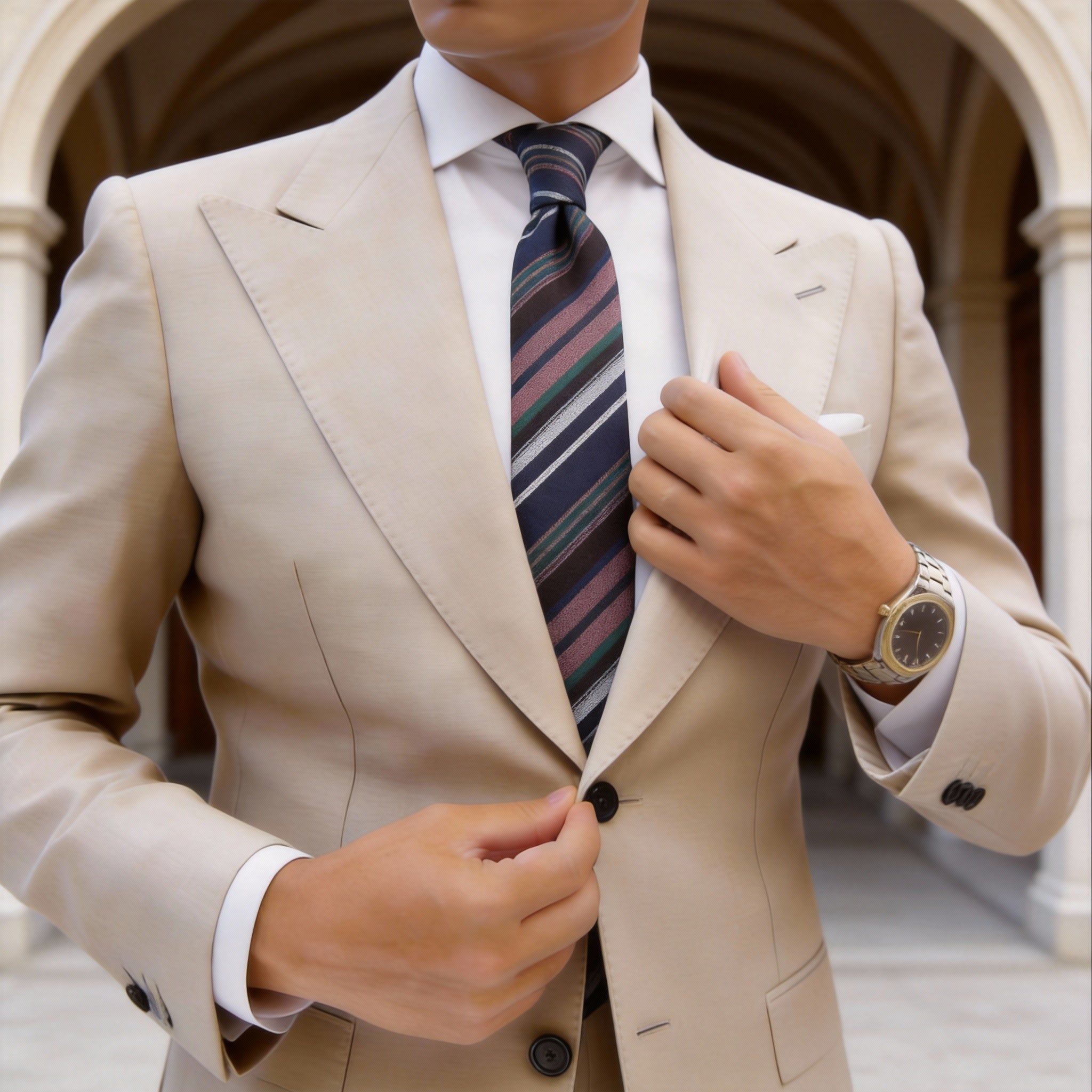 Dark Blue With Multicolor Striped Necktie