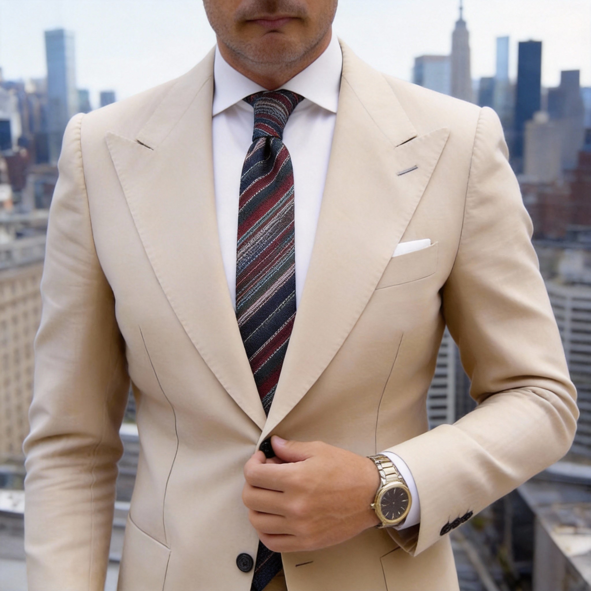 Dark Blue with Multicolor Striped Necktie