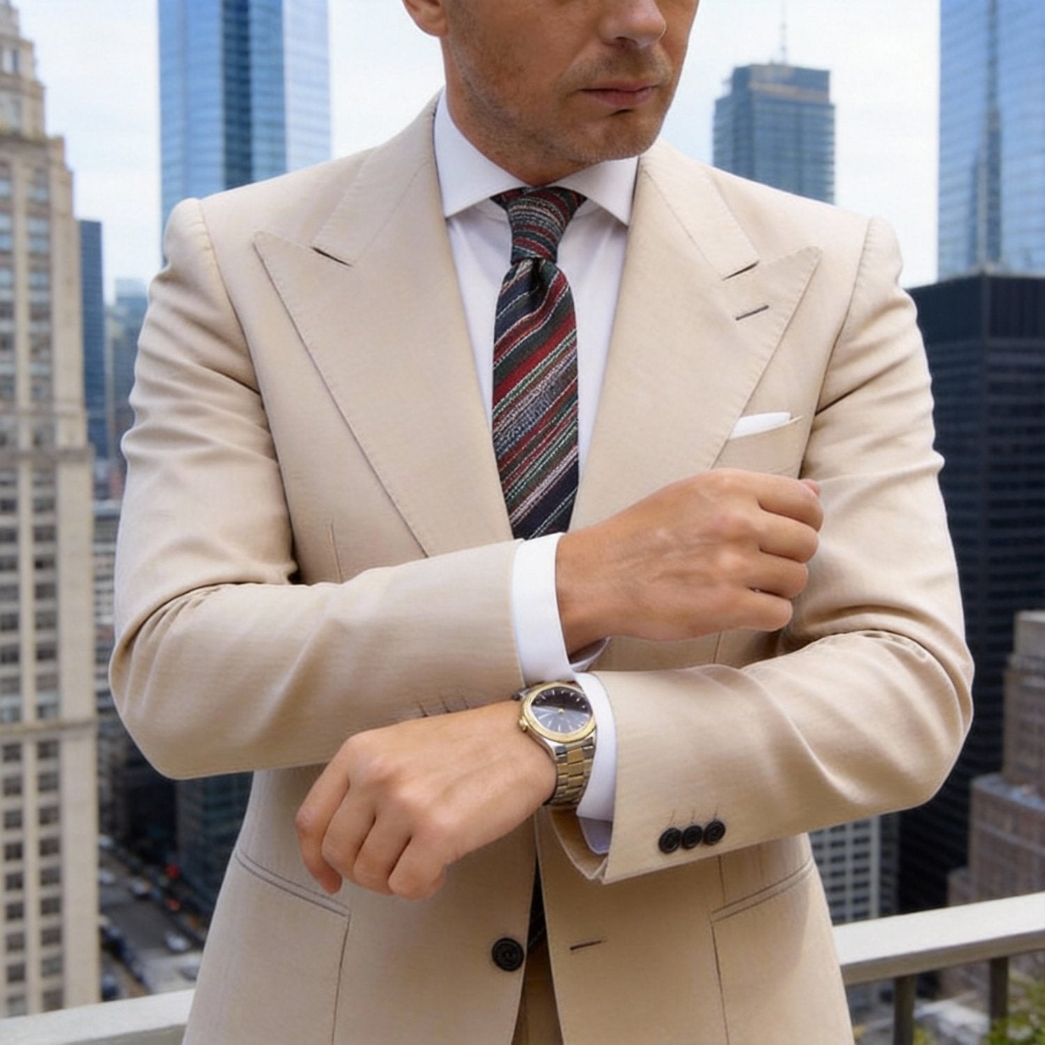 Dark Blue with Multicolor Striped Necktie