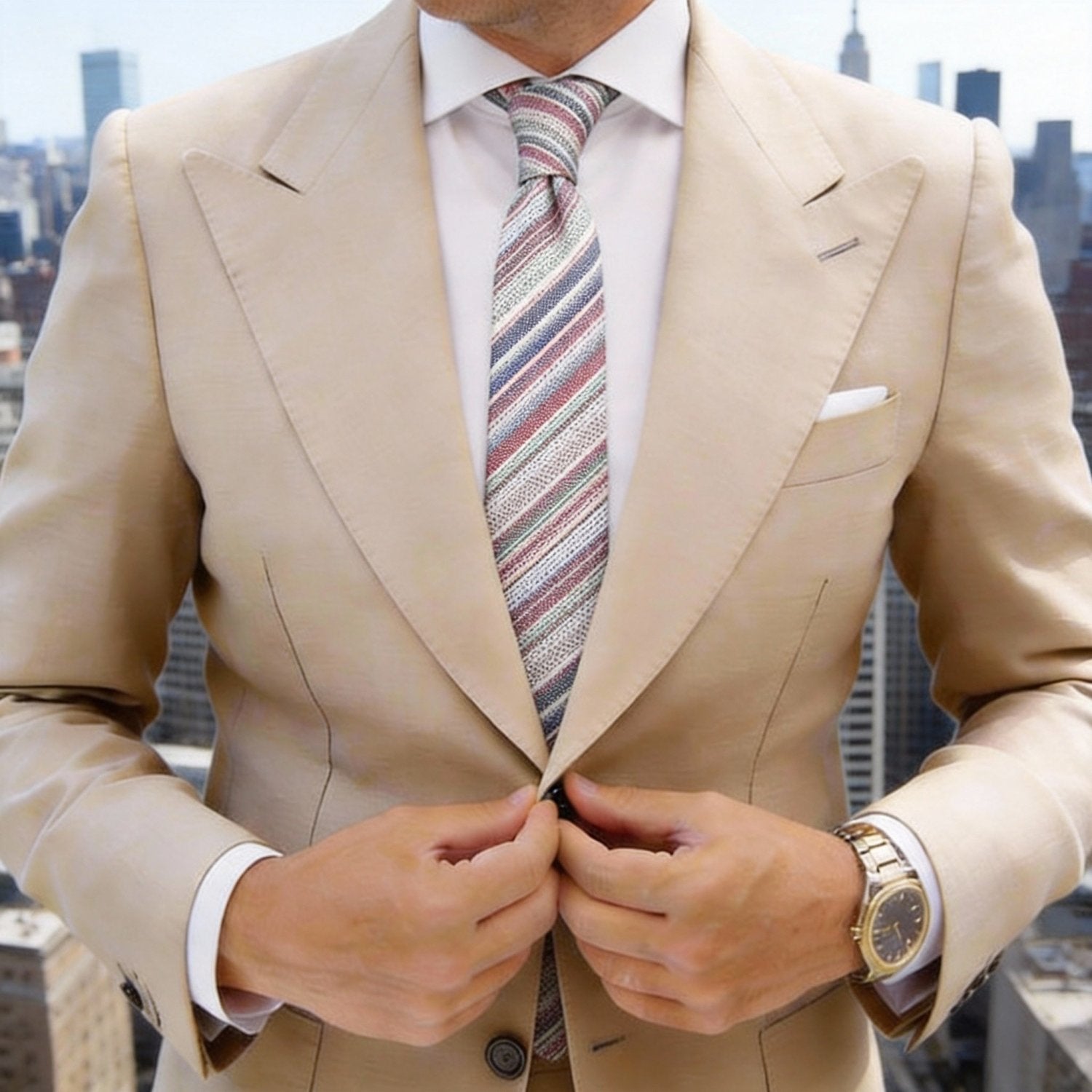 White With Multicolor Stripes Necktie