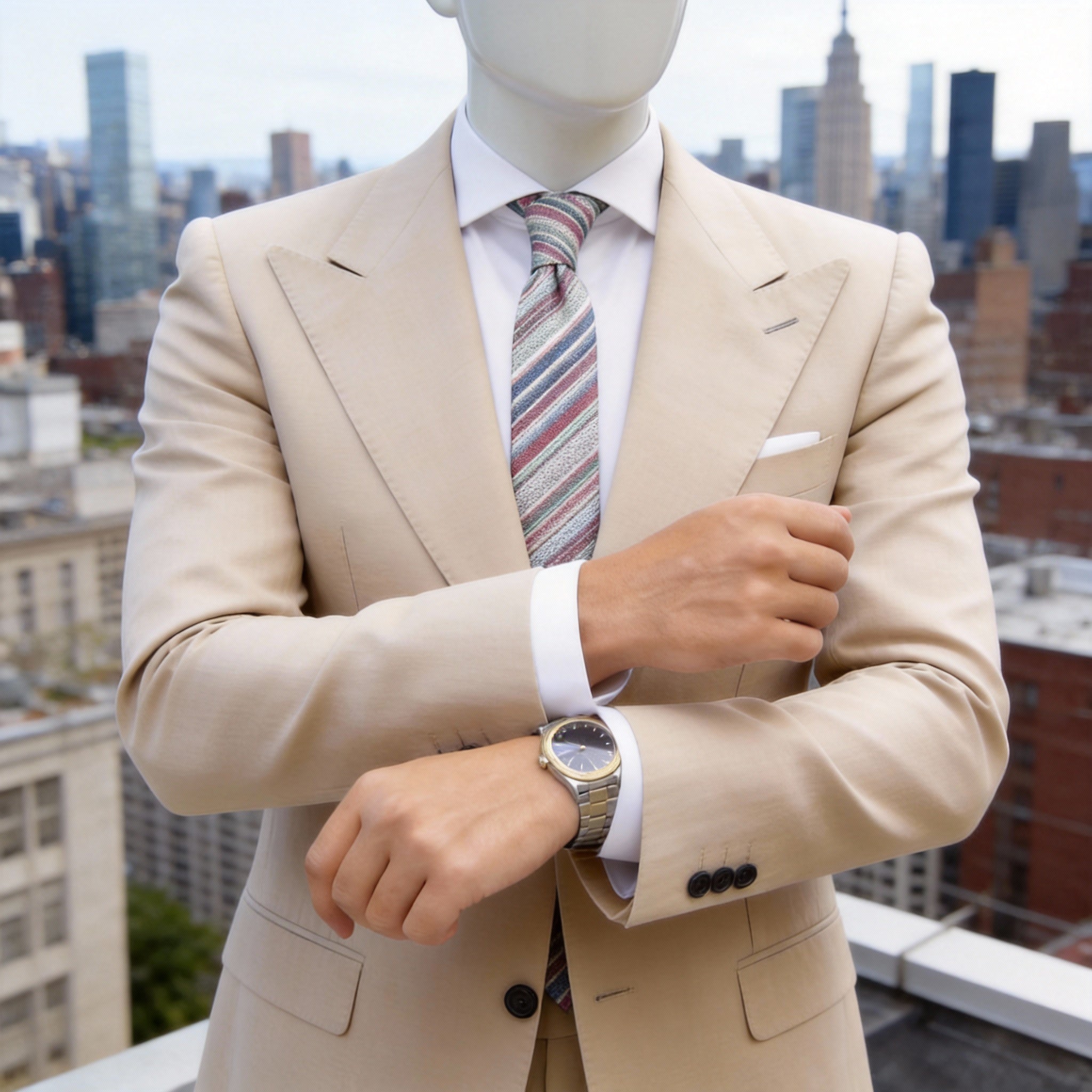 White With Multicolor Stripes Necktie