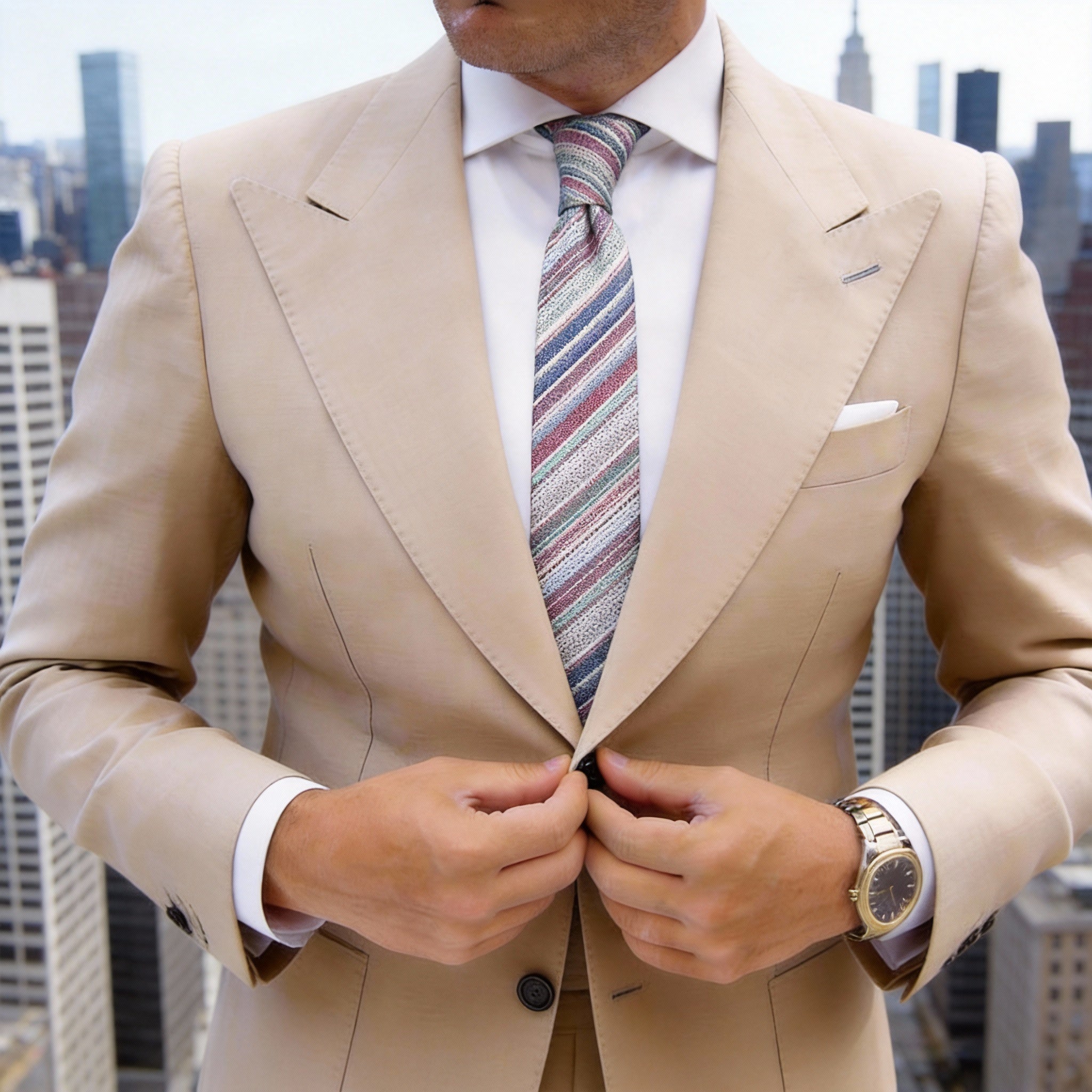 White With Multicolor Stripes Necktie