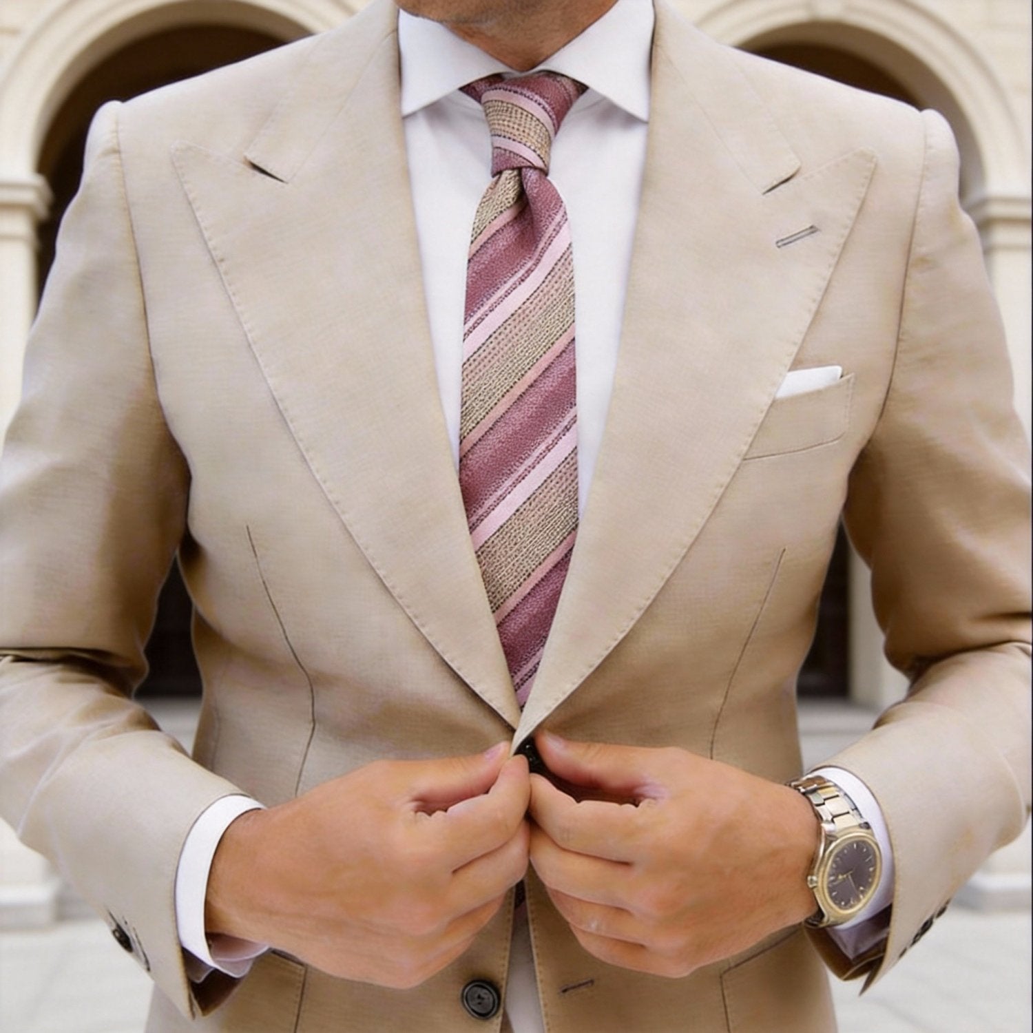 Pink With Green Striped Necktie