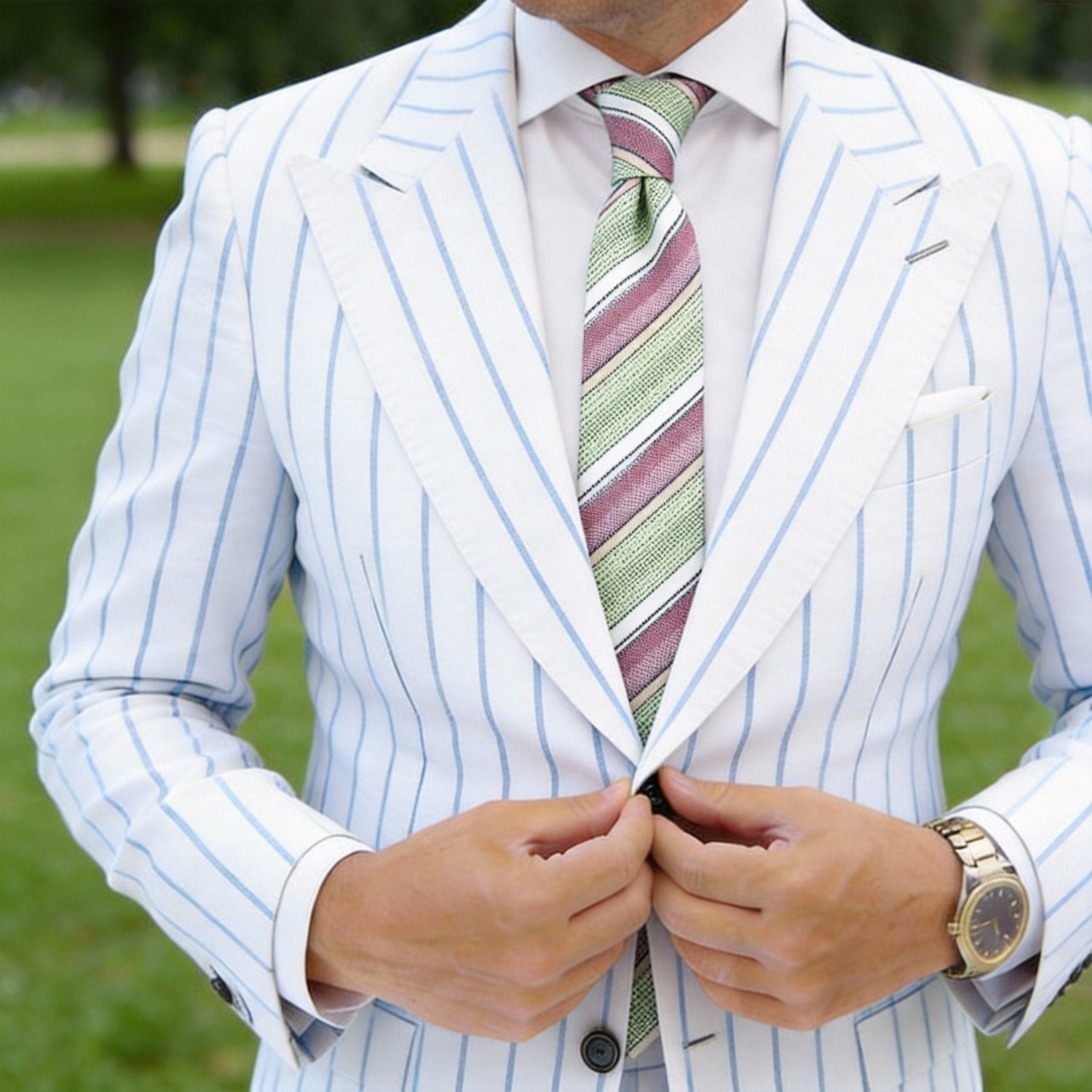 Green With Red Striped Necktie