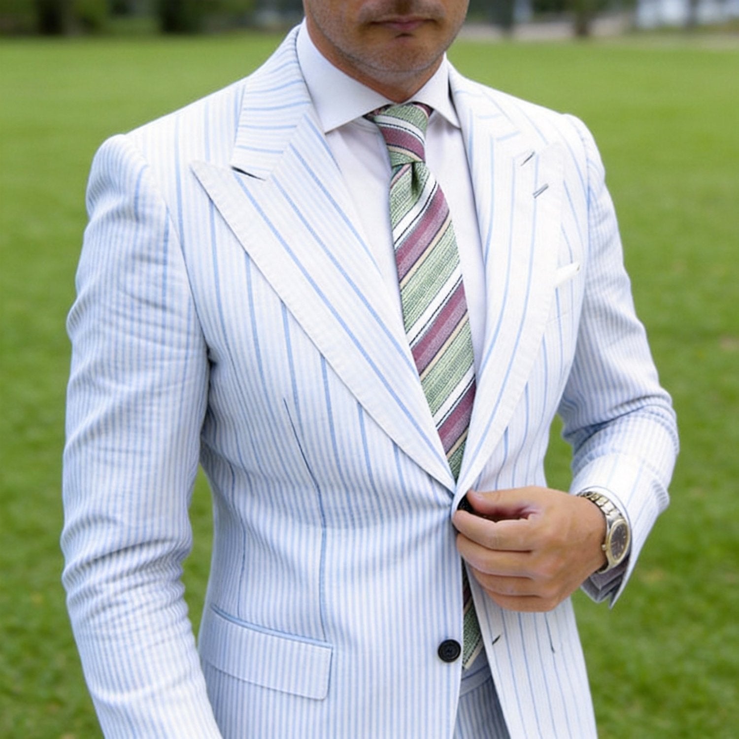 Green With Red Striped Necktie