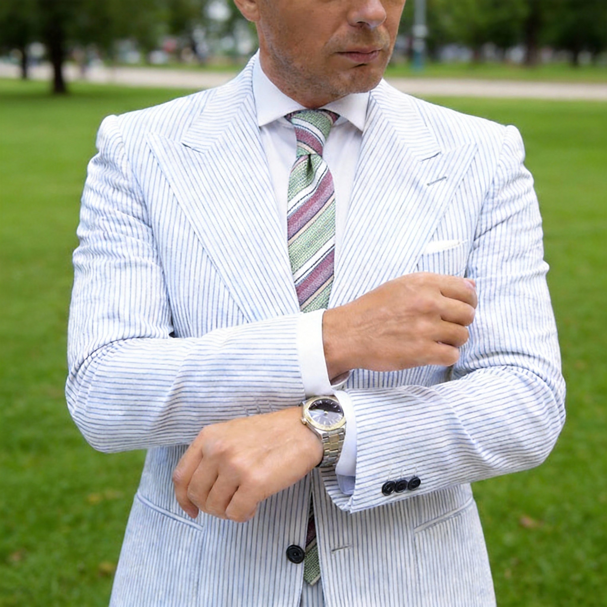 Green With Red Striped Necktie